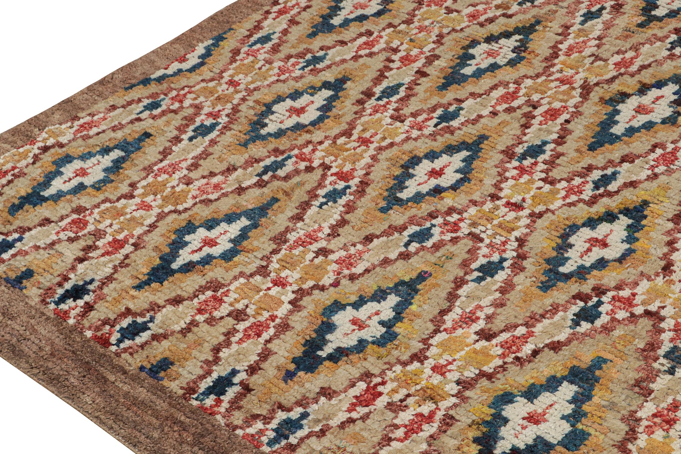 Hand-Knotted Rug & Kilim’s Moroccan Style Rug in Beige with Colorful Diamond Patterns For Sale