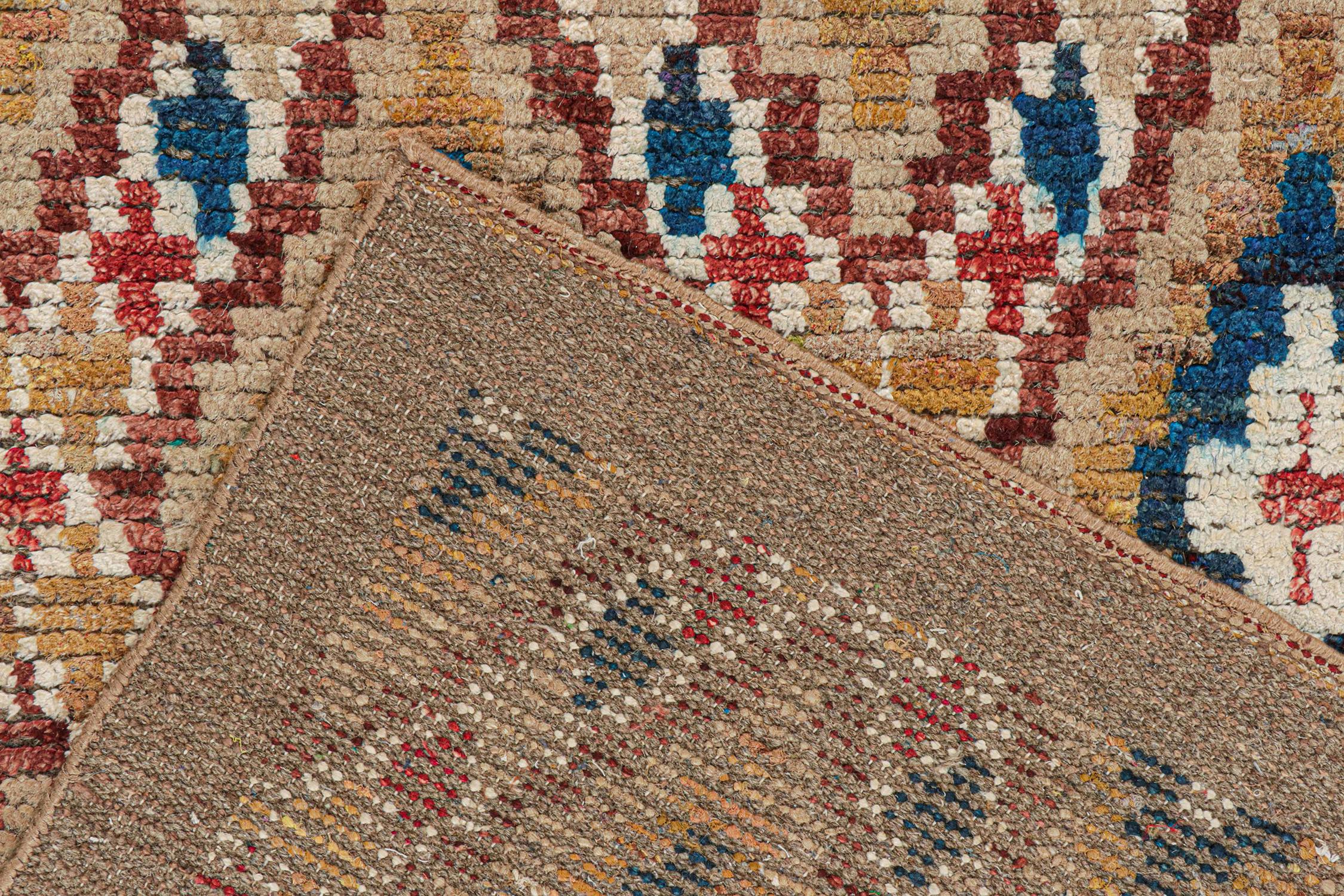 Contemporary Rug & Kilim’s Moroccan Style Rug in Beige with Colorful Diamond Patterns For Sale