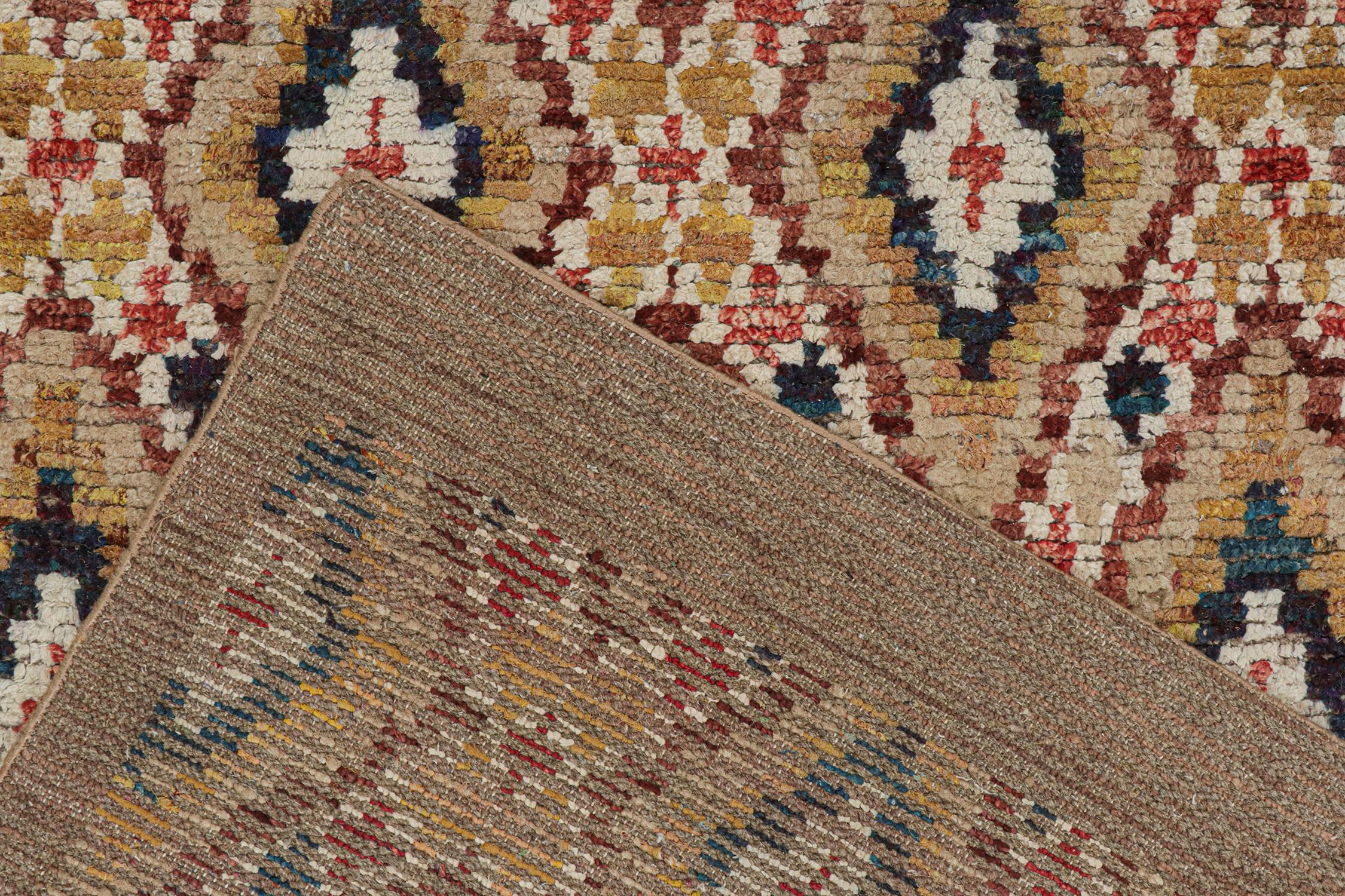 Contemporary Rug & Kilim’s Moroccan Style Rug in Beige with Colorful Diamond Patterns For Sale