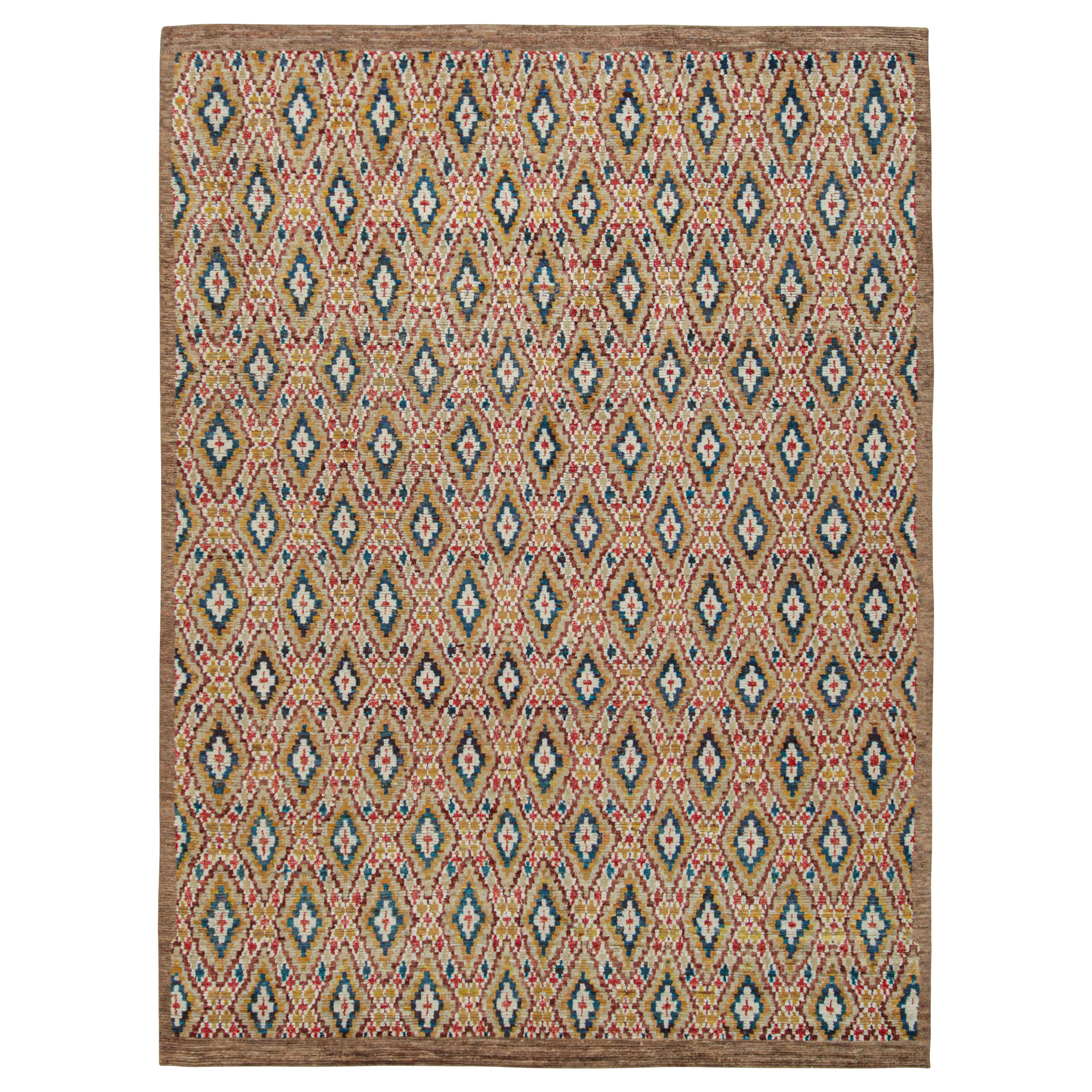 Rug & Kilim’s Moroccan Style Rug in Beige with Colorful Diamond Patterns For Sale