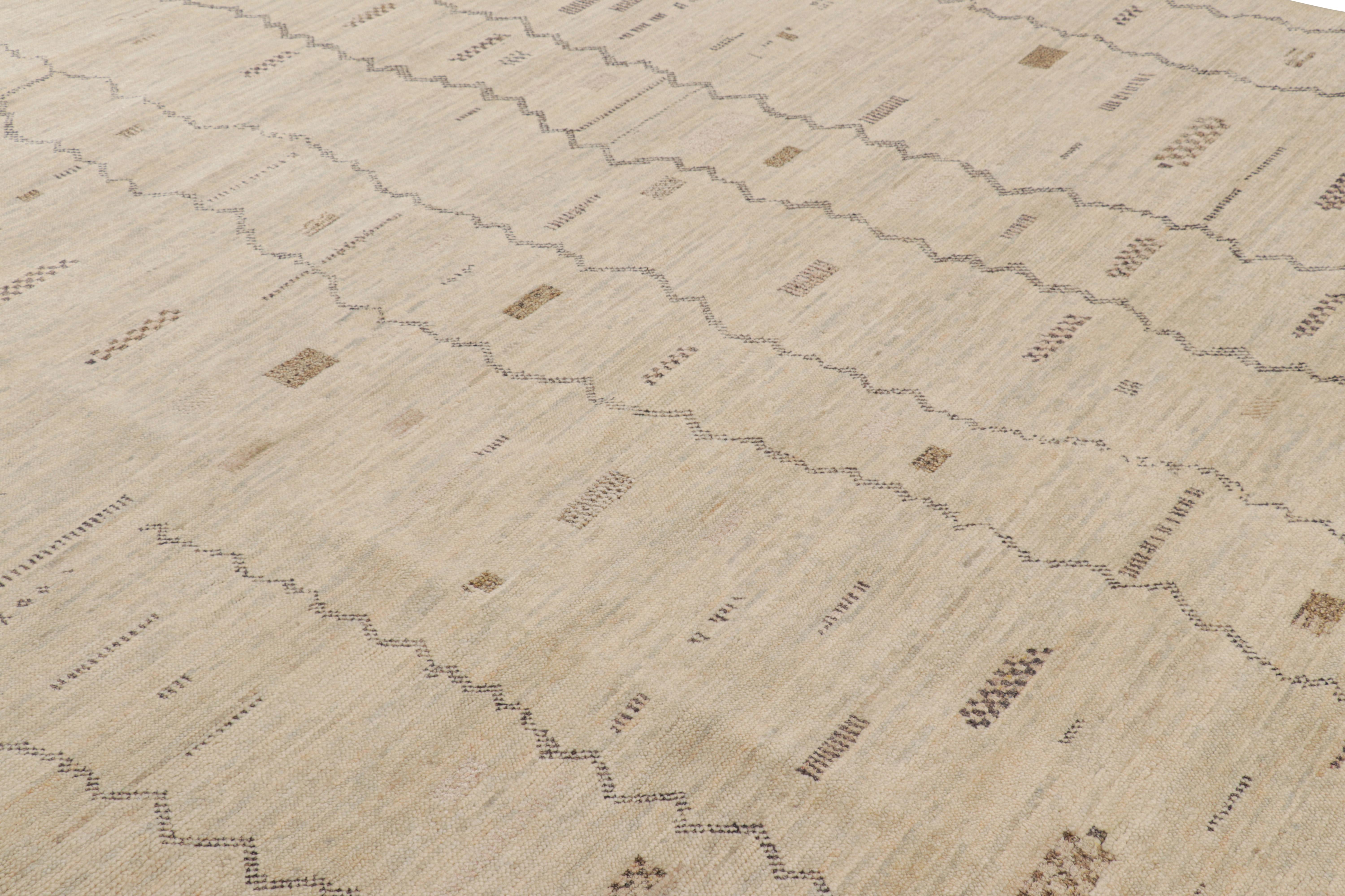 Hand-knotted in wool, this 9x12 contemporary rug from Rug & Kilim is inspired by Moroccan rugs—a reimagining primitivist Berber traditional styles in a bold modern fashion.

On the Design: 

The geometric patterns, ranging from checkered boxes to