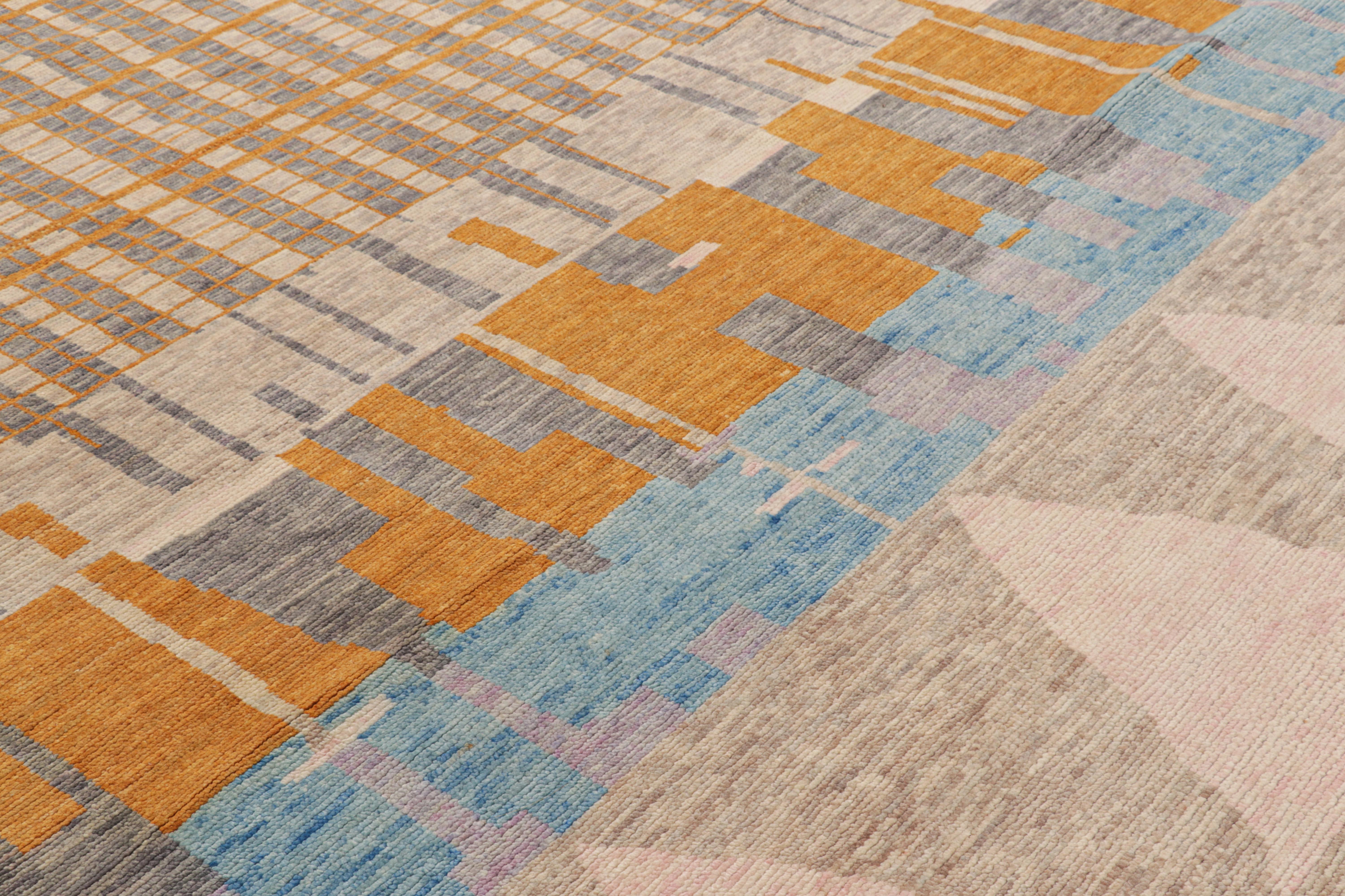 Hand-knotted in wool, this 8x10 contemporary Moroccan style rug features a ribbed texture and geometric patterns inspired by the primitivist Berber weaving traditions. 

On the Design: 

Connoisseurs may admire the subtle appeal of the rug that