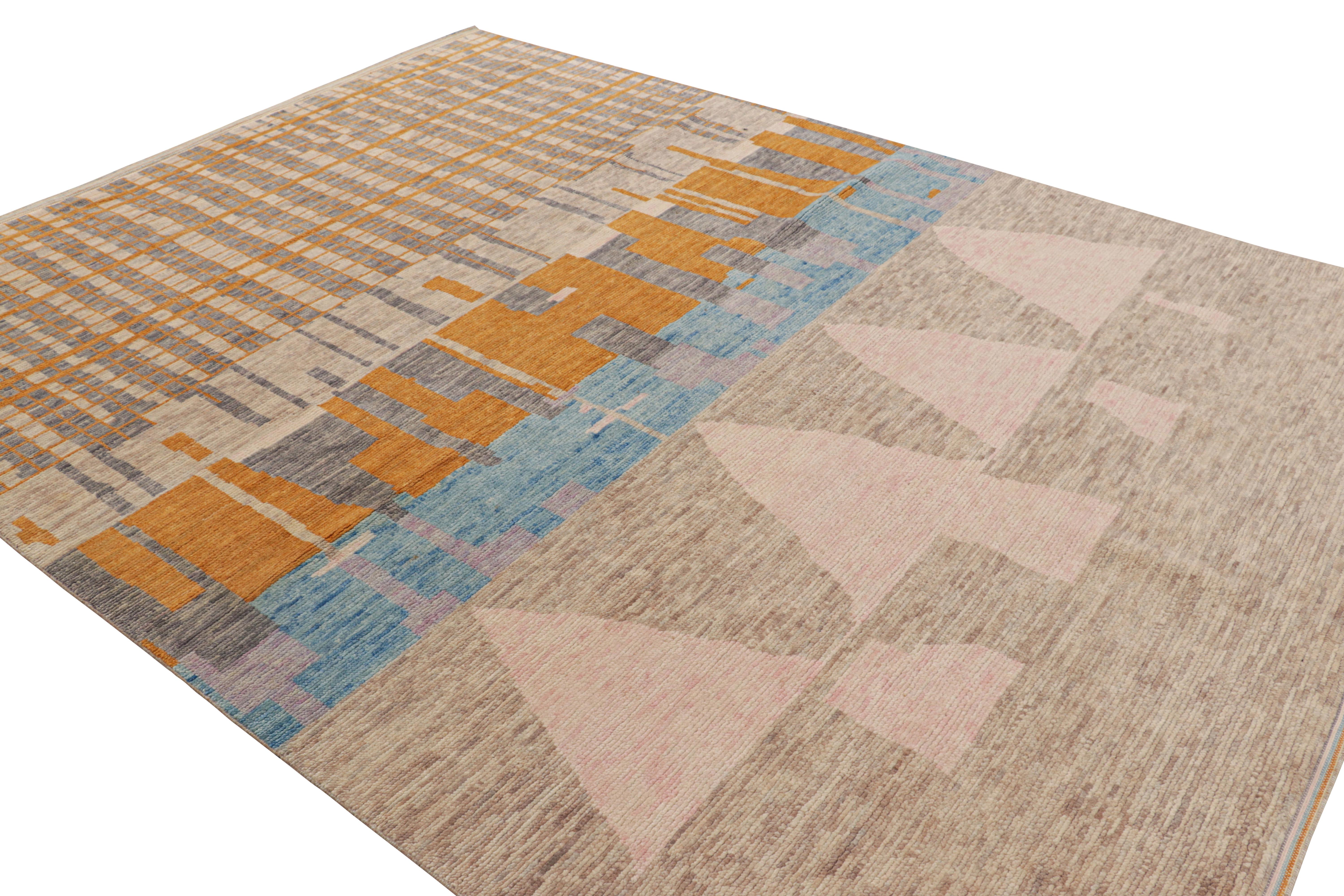 Indian Rug & Kilim’s Moroccan Style Rug in Beige with Geometric Patterns For Sale