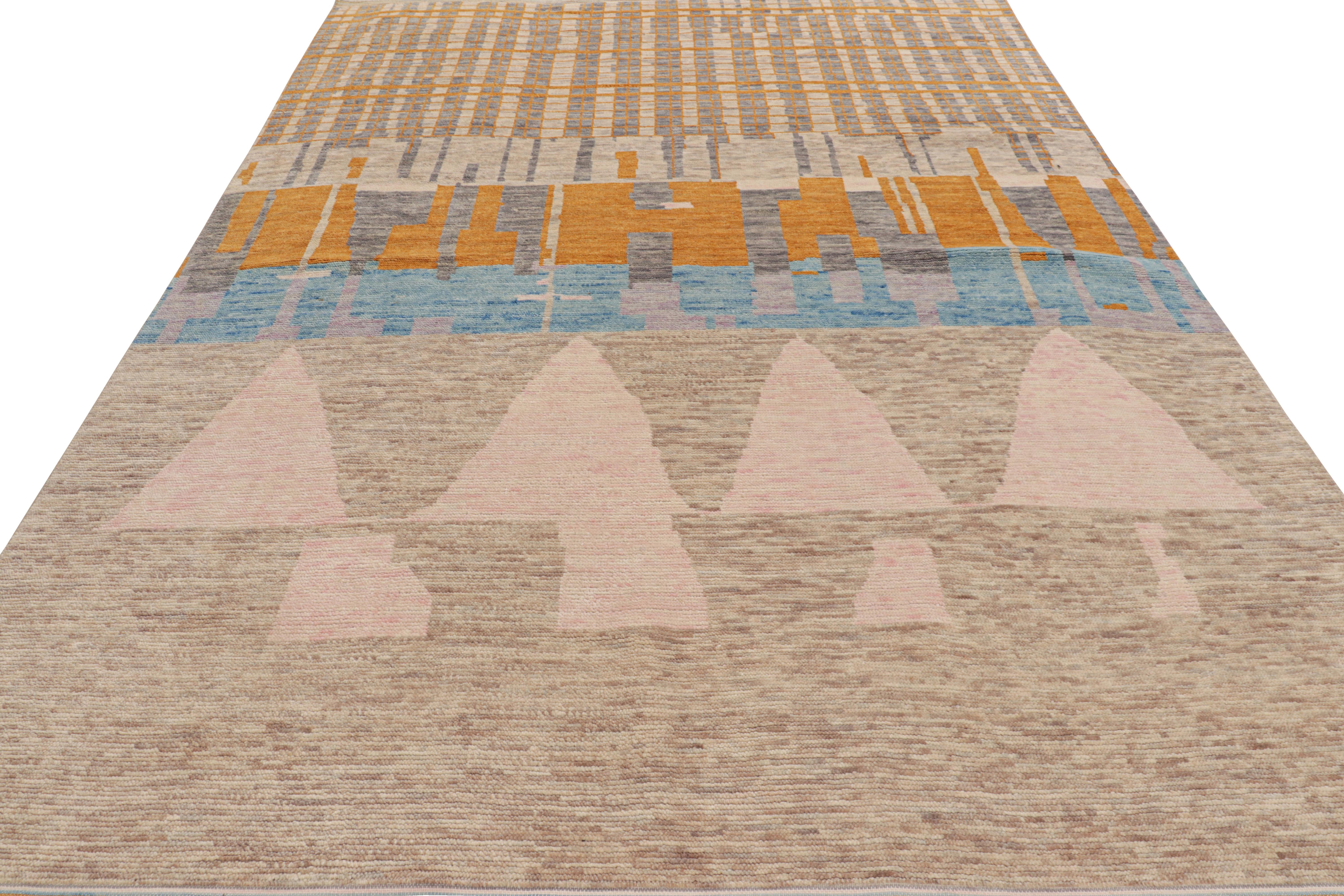 Hand-Knotted Rug & Kilim’s Moroccan Style Rug in Beige with Geometric Patterns For Sale