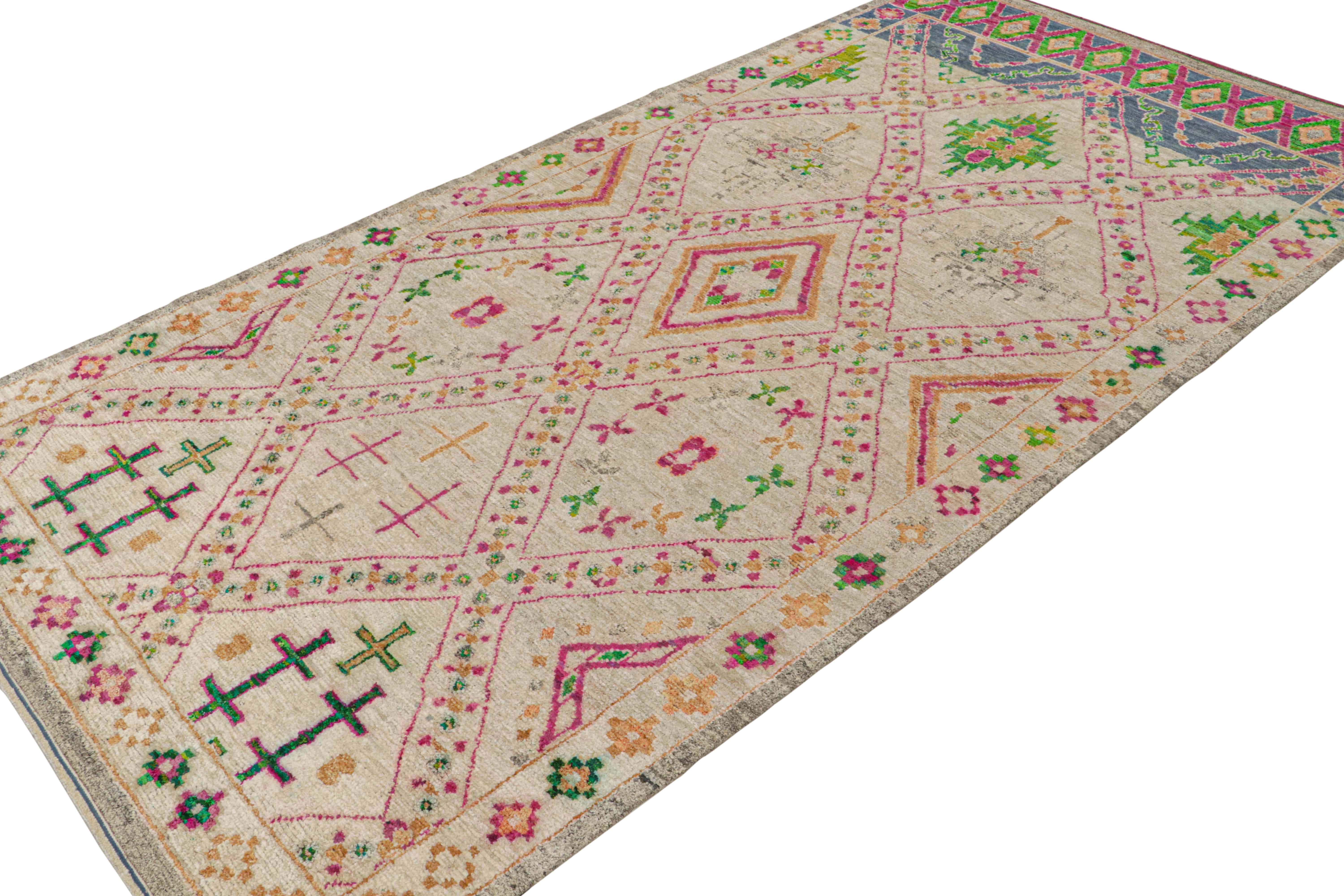 Tribal Rug & Kilim’s Moroccan Style Rug in Beige with Vibrant Geometric Patterns For Sale