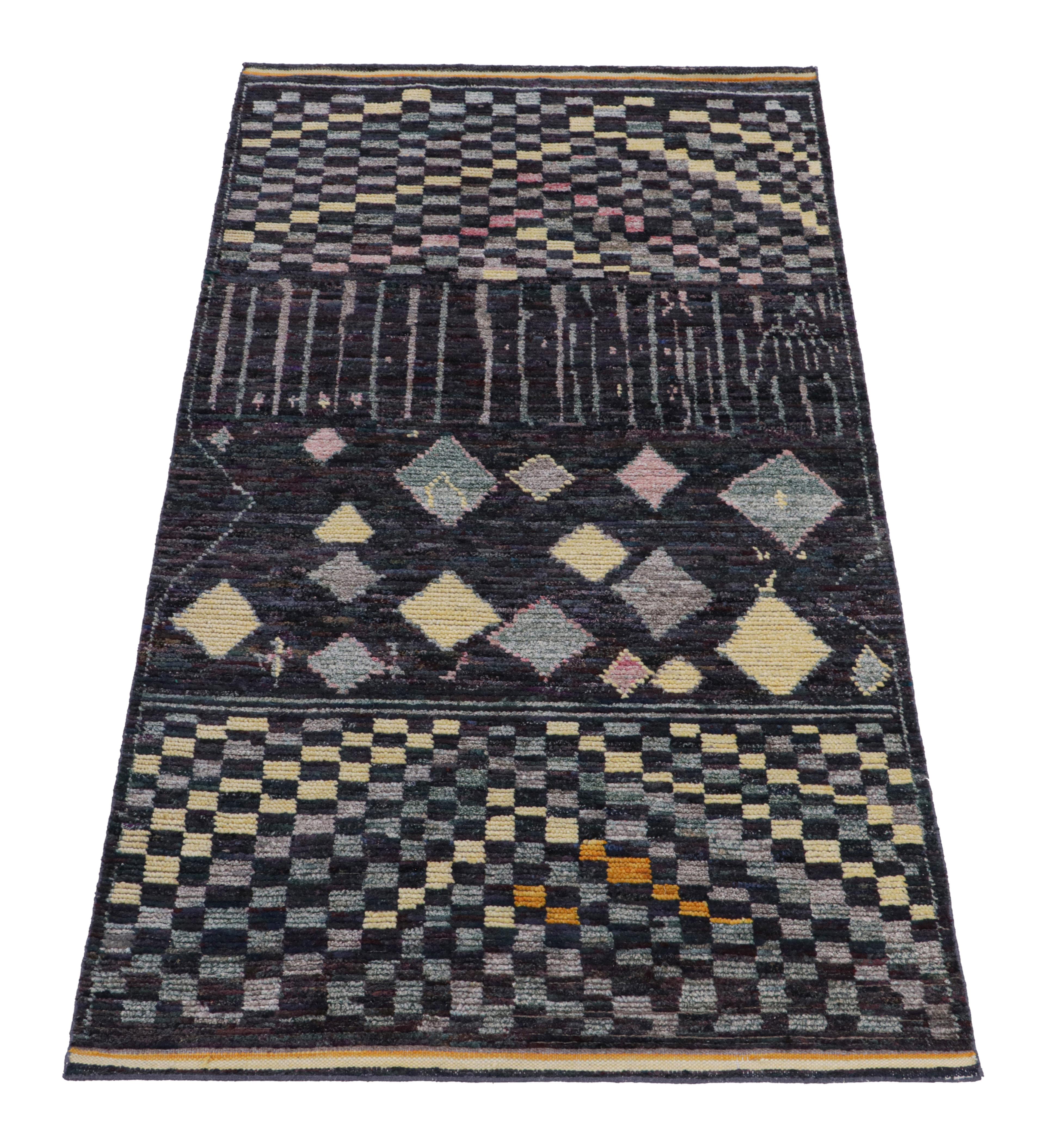 Tribal Rug & Kilim’s Moroccan Style Rug in Black with Colorful Geometric Pattern For Sale