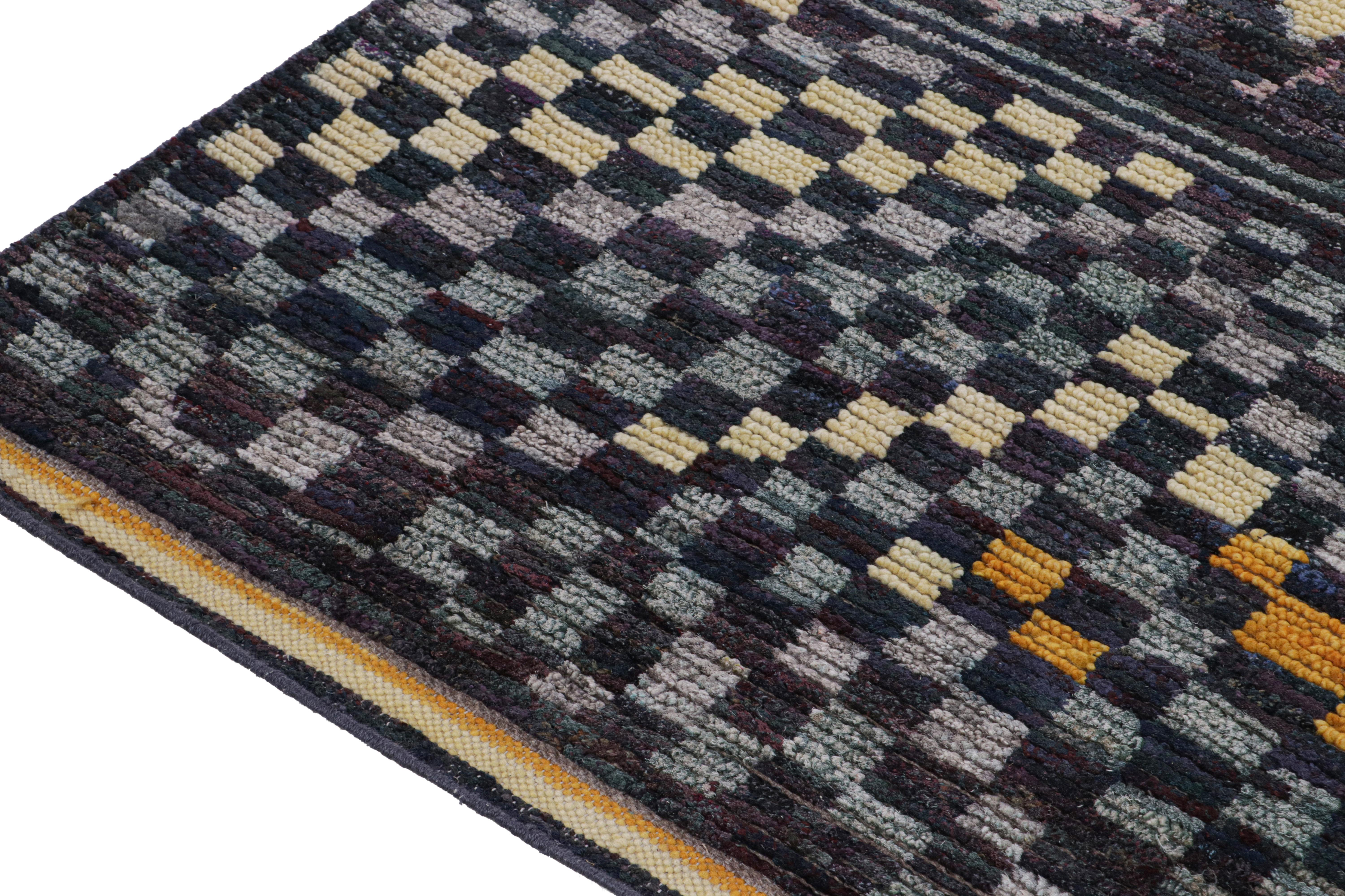 Hand-Knotted Rug & Kilim’s Moroccan Style Rug in Black with Colorful Geometric Pattern For Sale