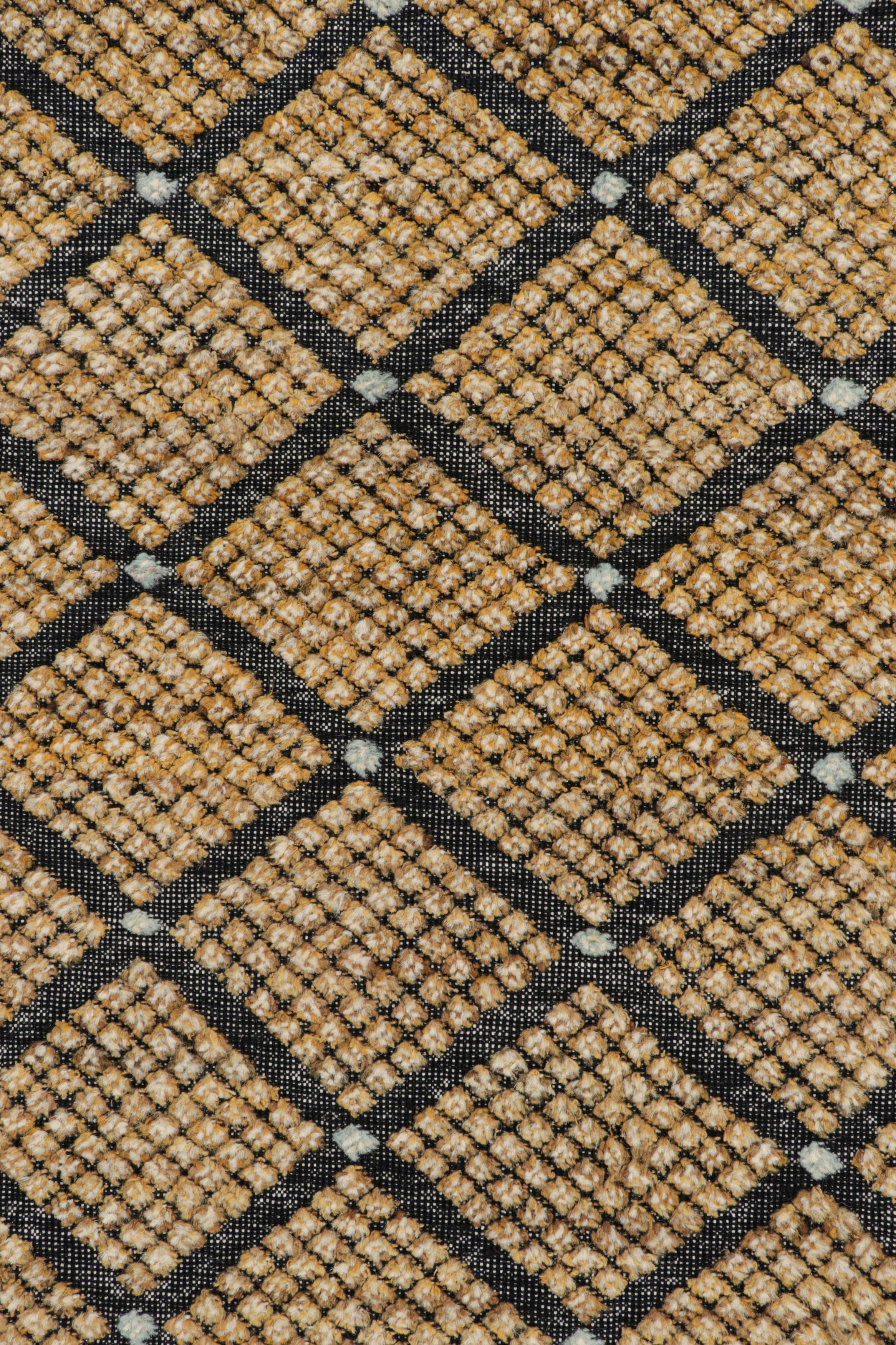Modern Rug & Kilim’s Moroccan Style Rug in Black with Gold Diamond Patterns For Sale