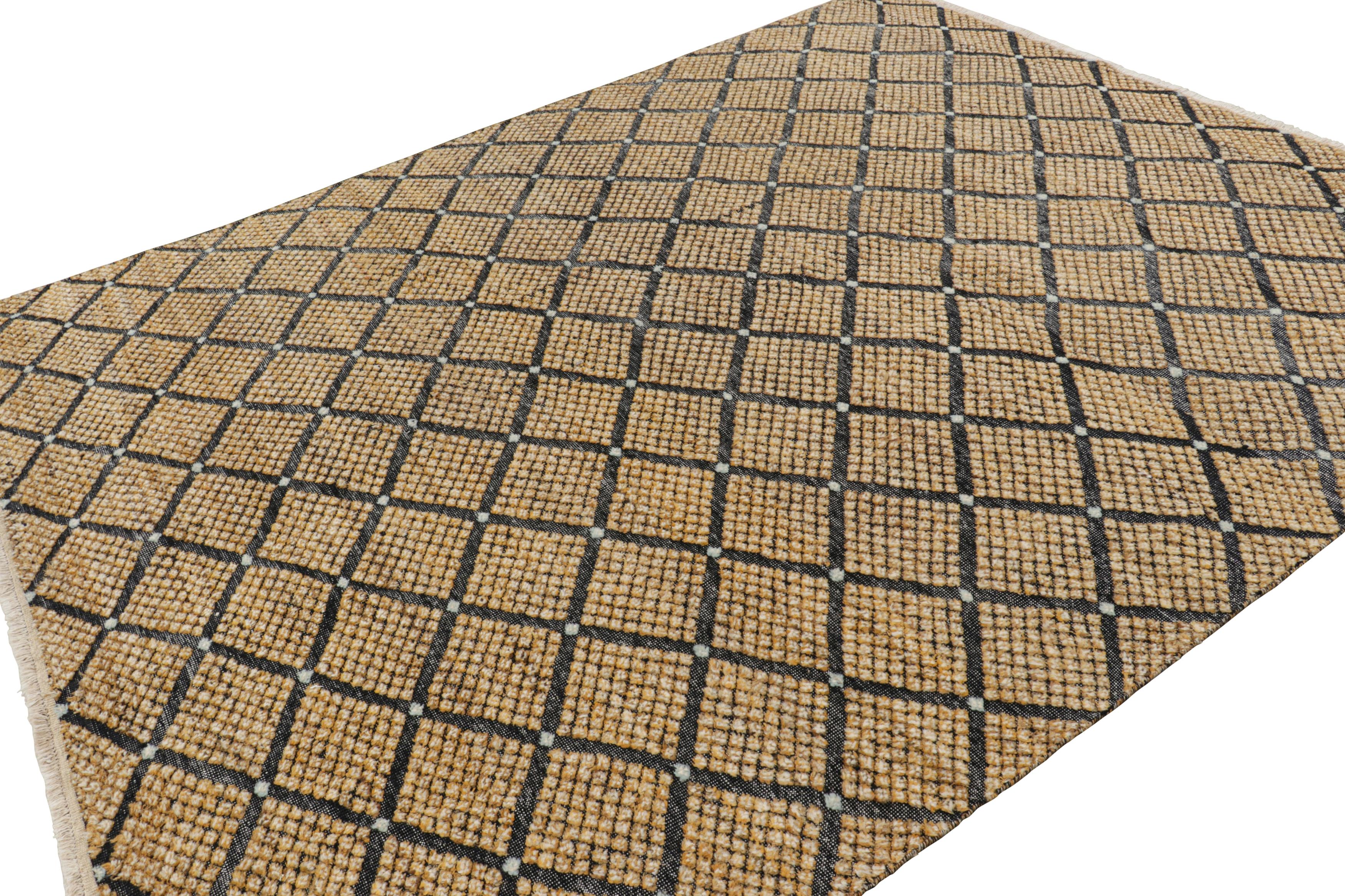 Pakistani Rug & Kilim’s Moroccan Style Rug in Black with Gold Diamond Patterns For Sale
