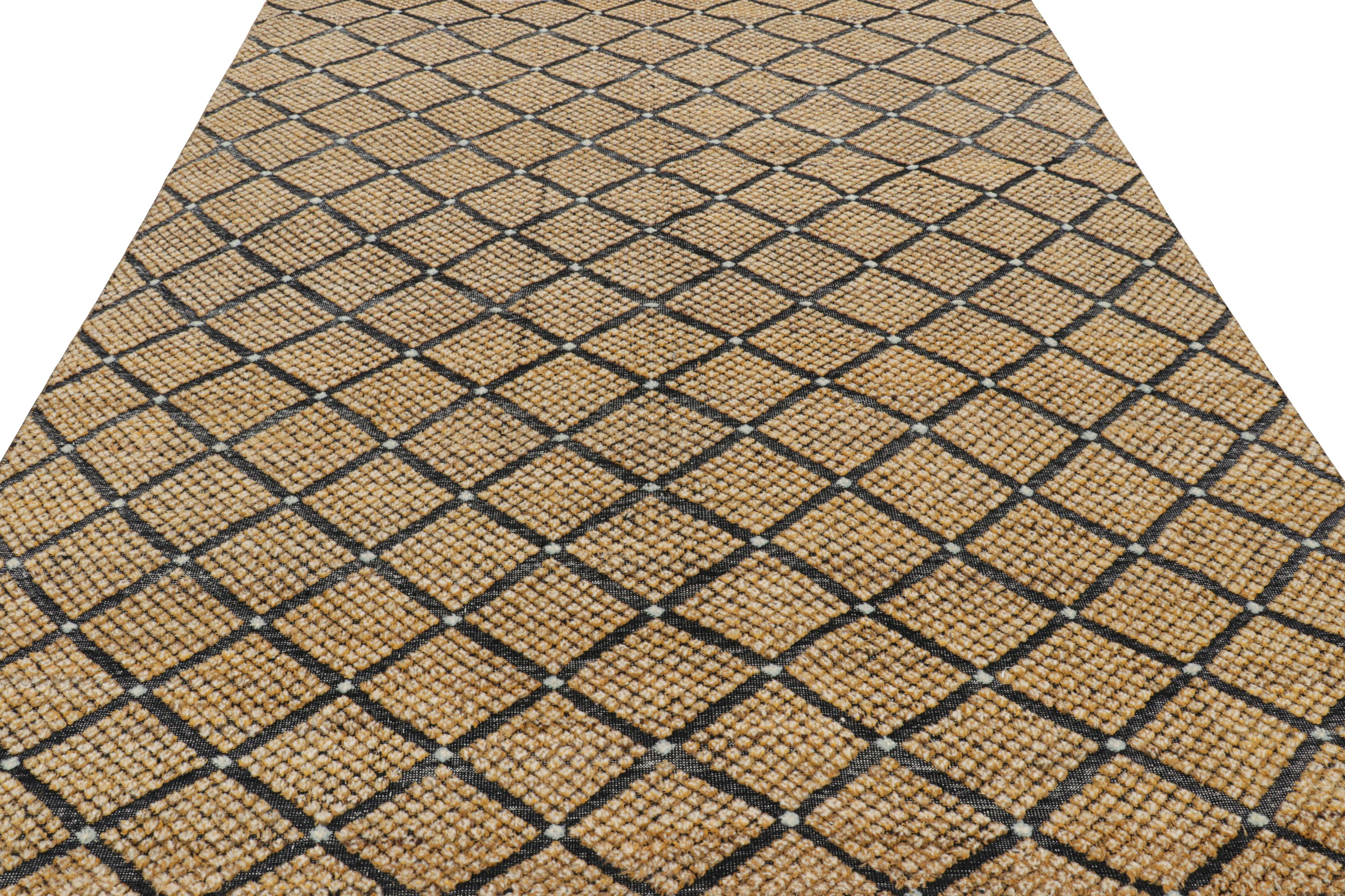 Hand-Knotted Rug & Kilim’s Moroccan Style Rug in Black with Gold Diamond Patterns For Sale