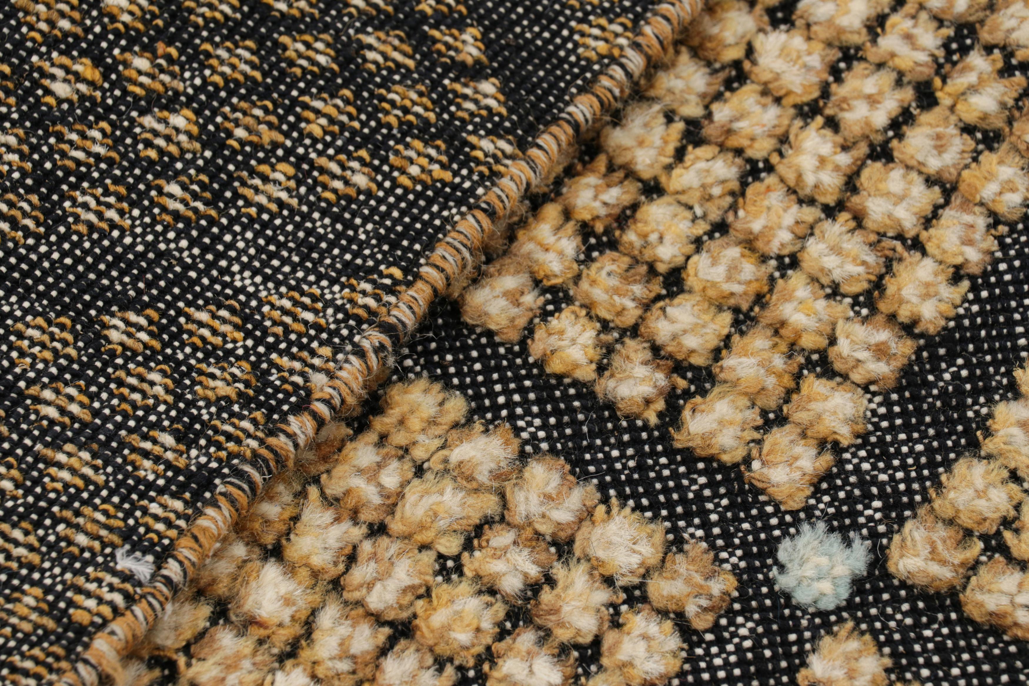Contemporary Rug & Kilim’s Moroccan Style Rug in Black with Gold Diamond Patterns For Sale