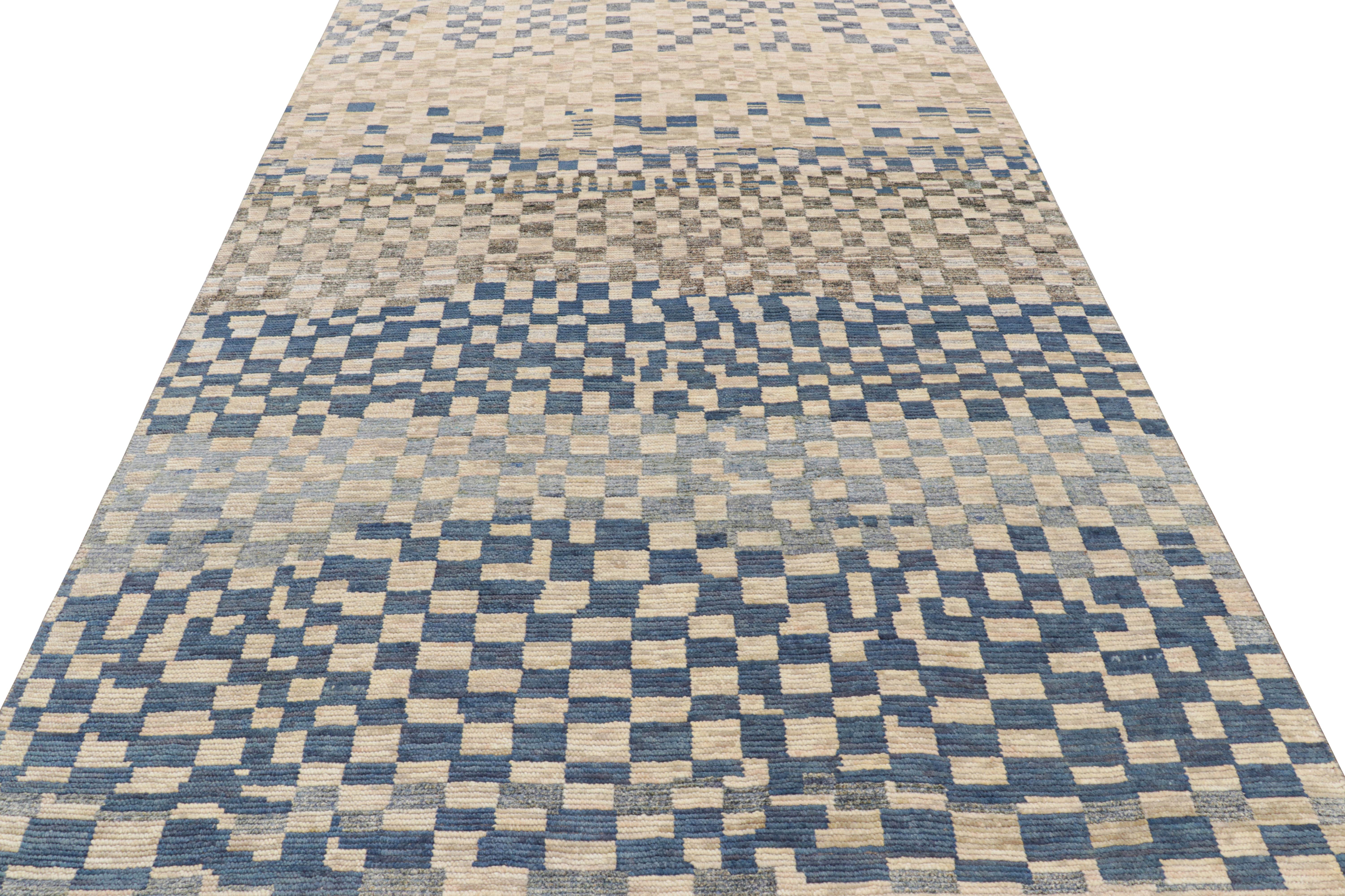 Rug & Kilim’s Moroccan Style rug in Blue, Gray and Beige Geometric Patterns In New Condition For Sale In Long Island City, NY