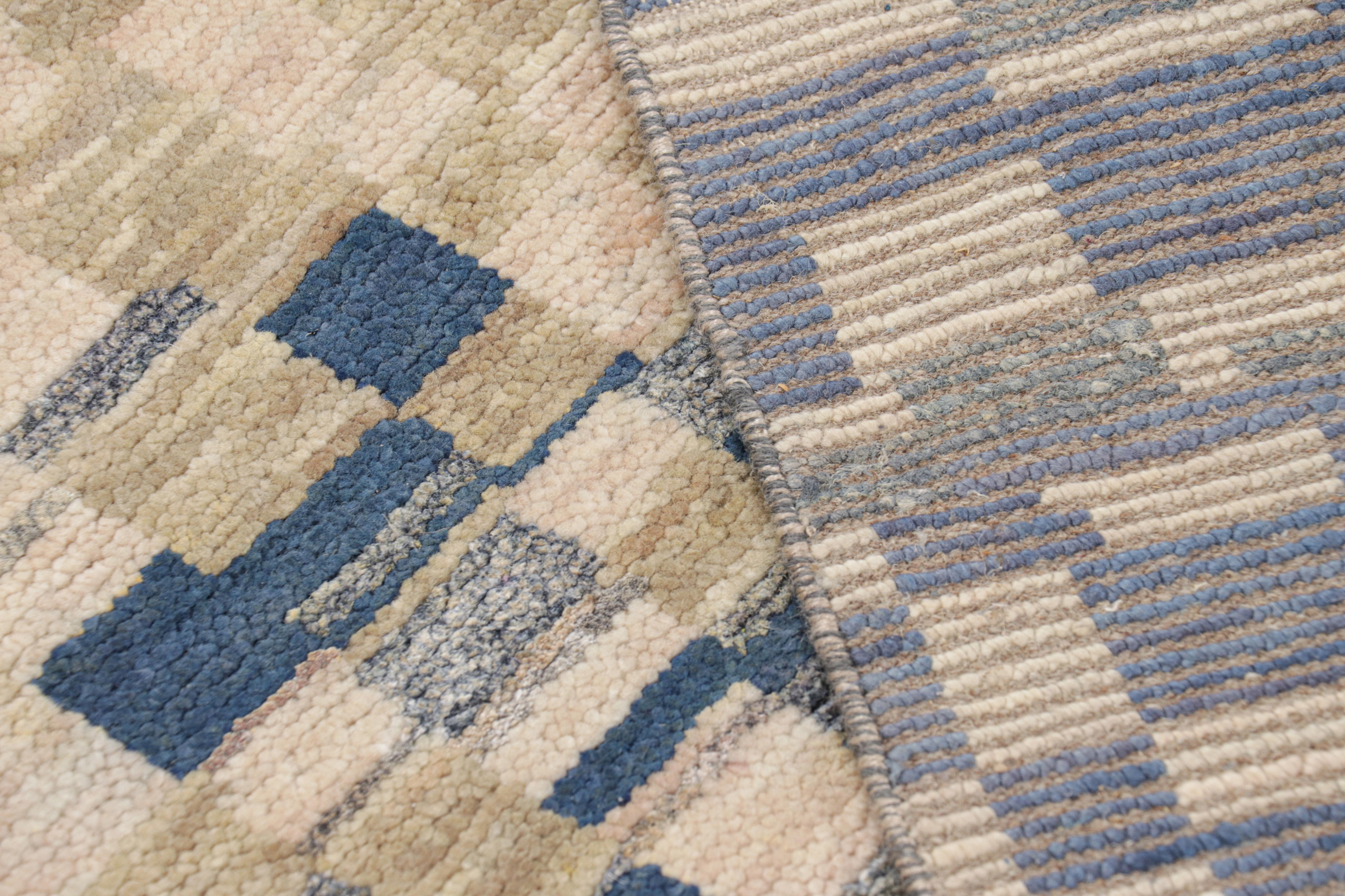 Rug & Kilim’s Moroccan Style rug in Blue, Gray and Beige Geometric Patterns For Sale 1