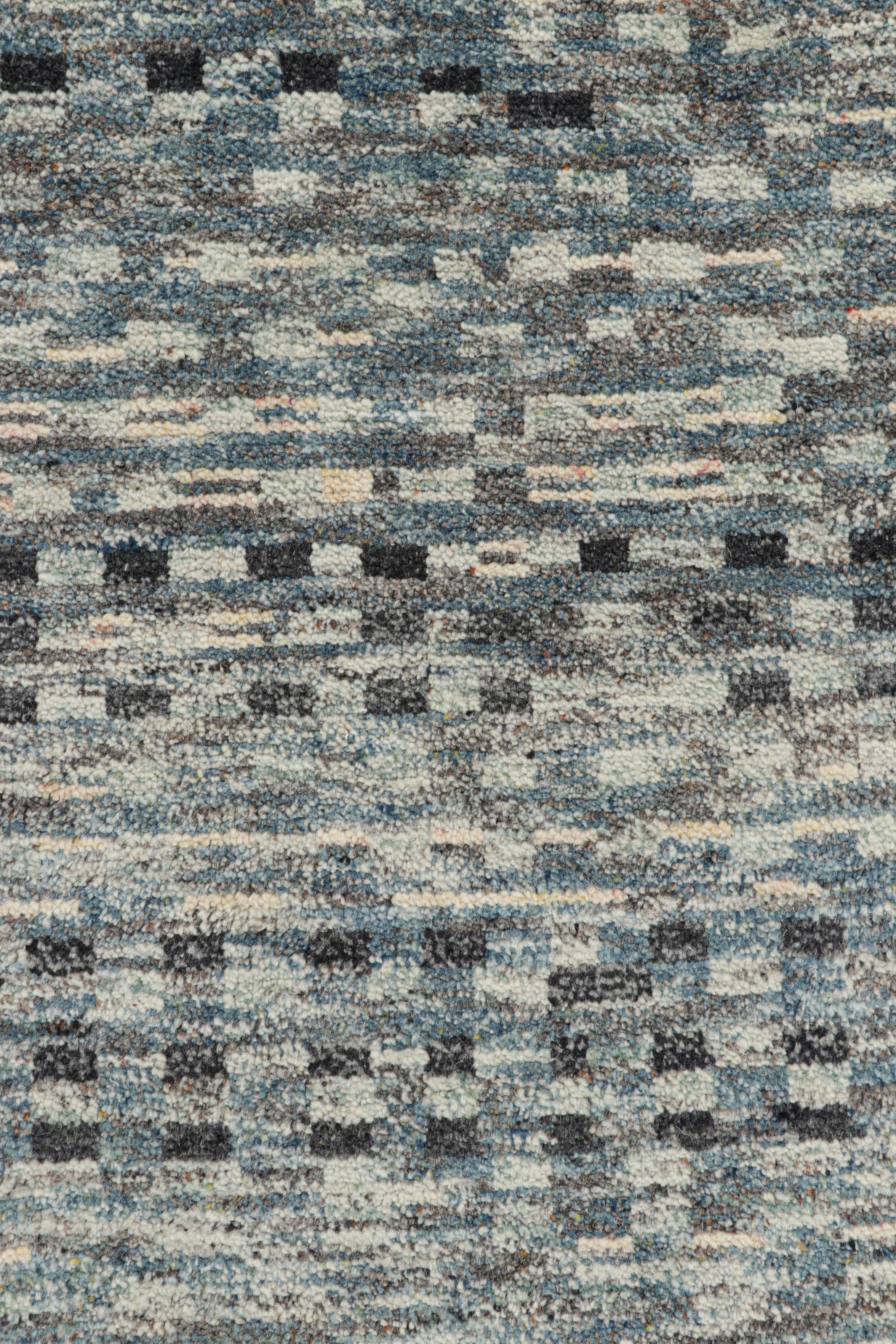 Tribal Rug & Kilim’s Moroccan Style Rug in Blue, Gray and White Geometric Patterns For Sale