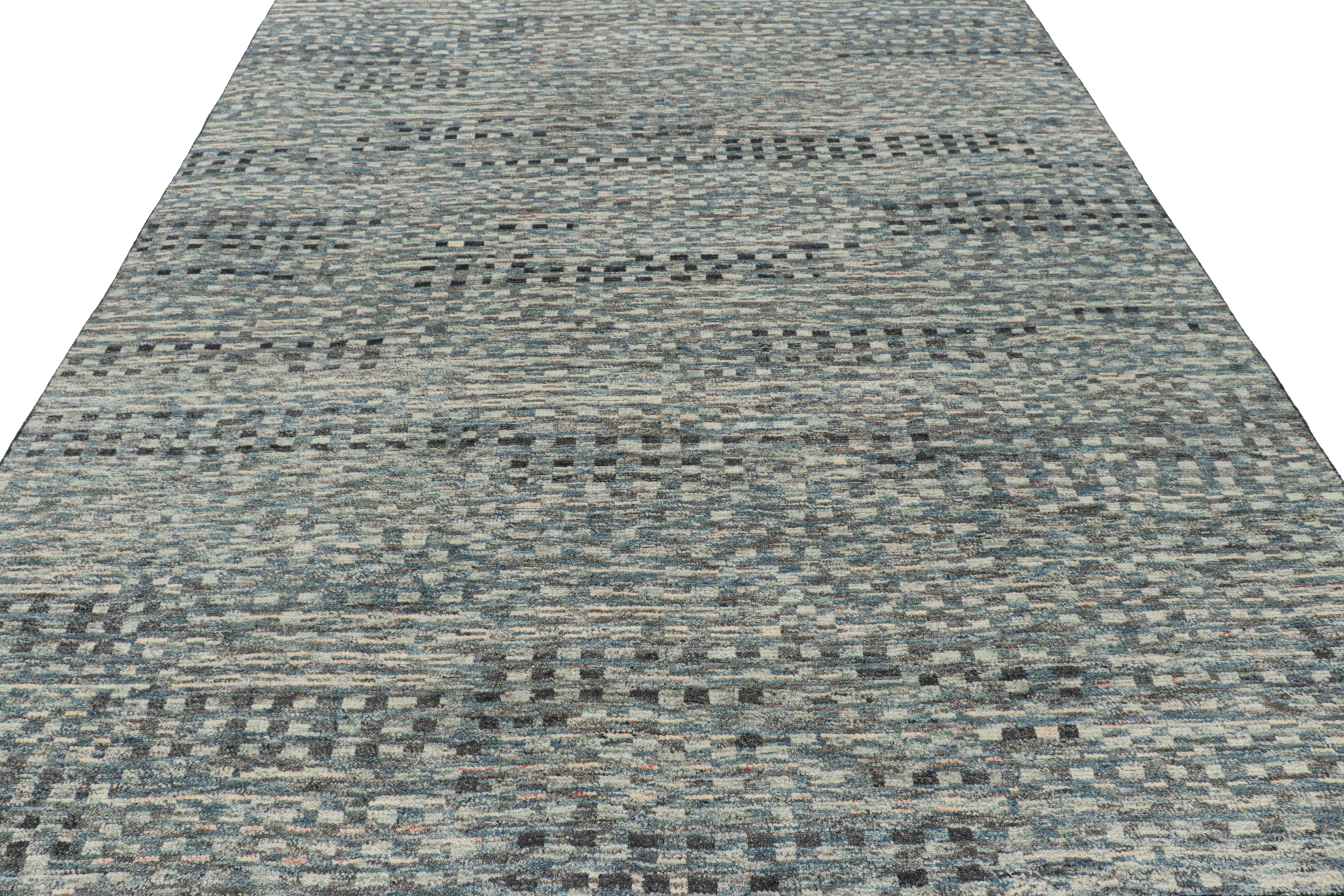 Hand-Knotted Rug & Kilim’s Moroccan Style Rug in Blue, Gray and White Geometric Patterns For Sale