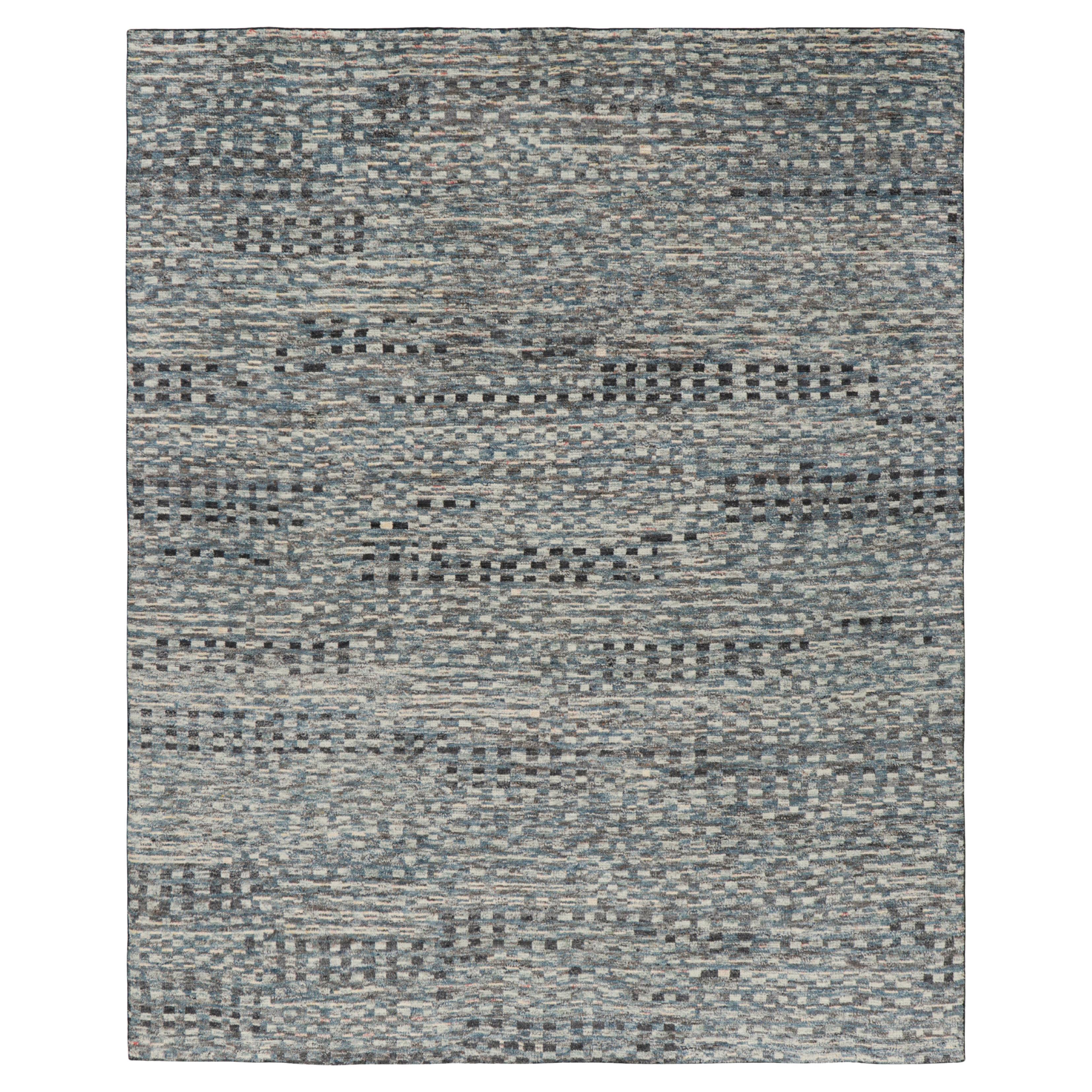 Rug & Kilim’s Moroccan Style Rug in Blue, Gray and White Geometric Patterns For Sale