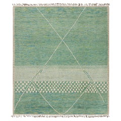 Alfombra marroquí Rug & Kilim con motivos geométricos en azul, verde y beige