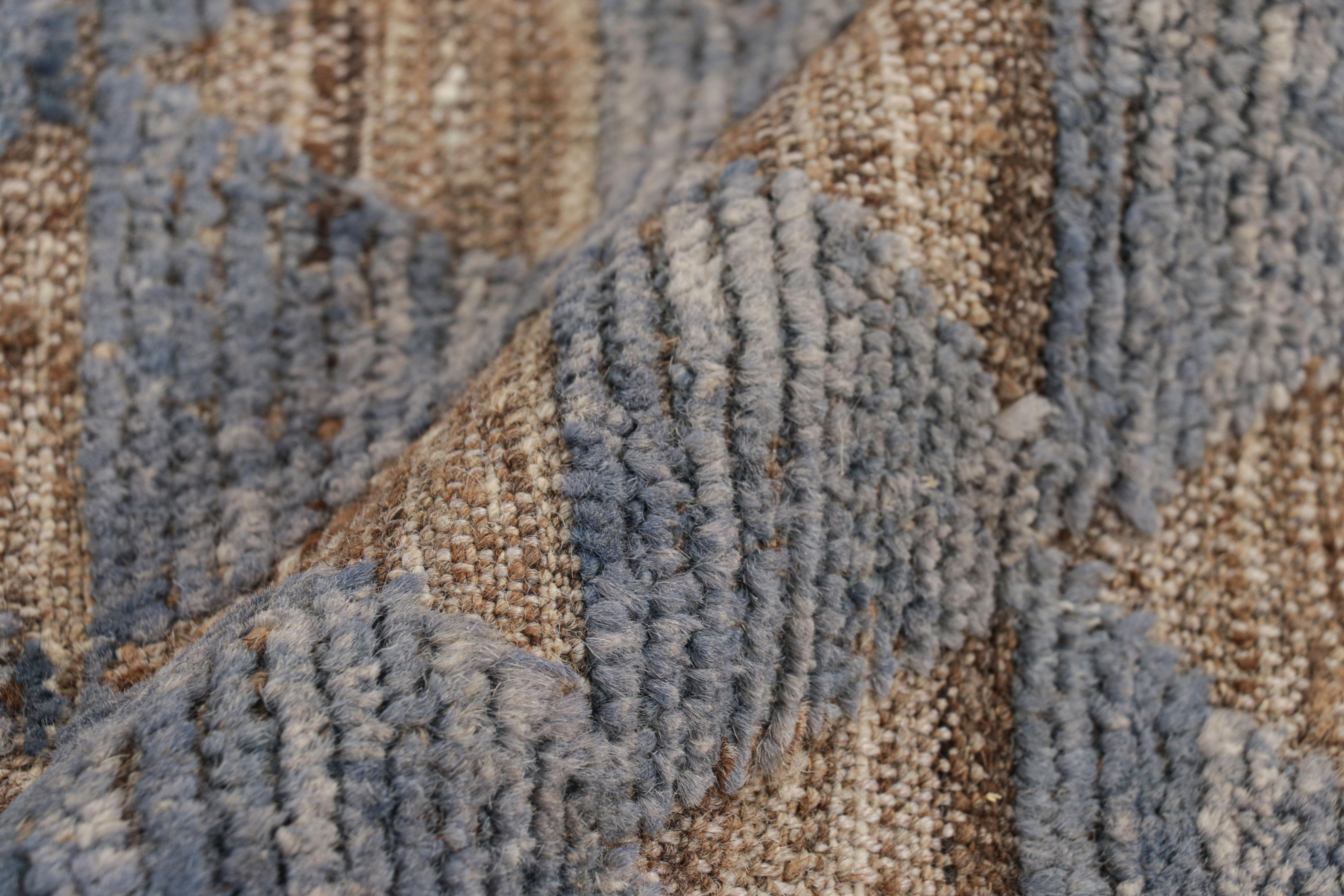 Rug & Kilim’s Moroccan Style Rug in Blue with Brown Geometric Patterns In New Condition For Sale In Long Island City, NY