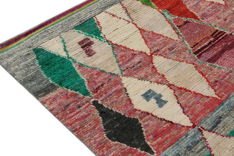 Hand-Knotted Rug & Kilim’s Moroccan Style Rug in Blue with Red & White Diamond Patterns For Sale
