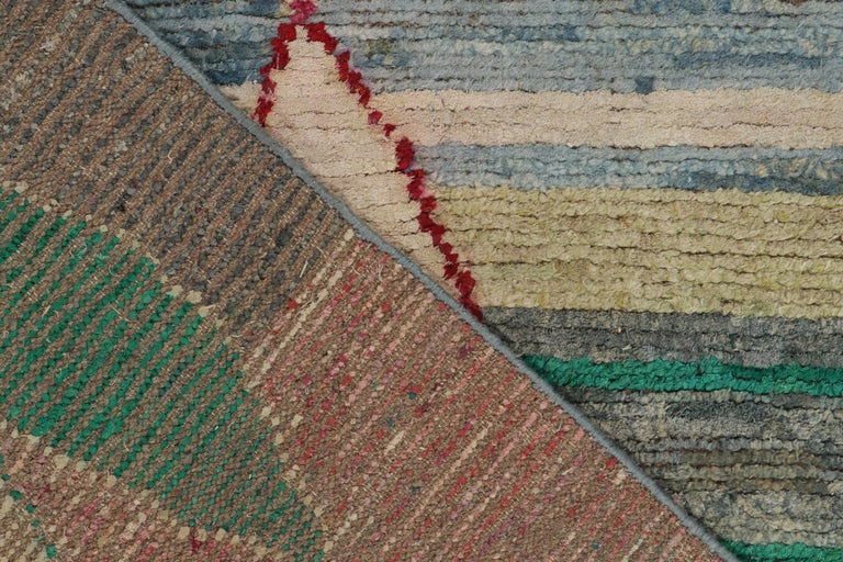 Contemporary Rug & Kilim’s Moroccan Style Rug in Blue with Red & White Diamond Patterns For Sale