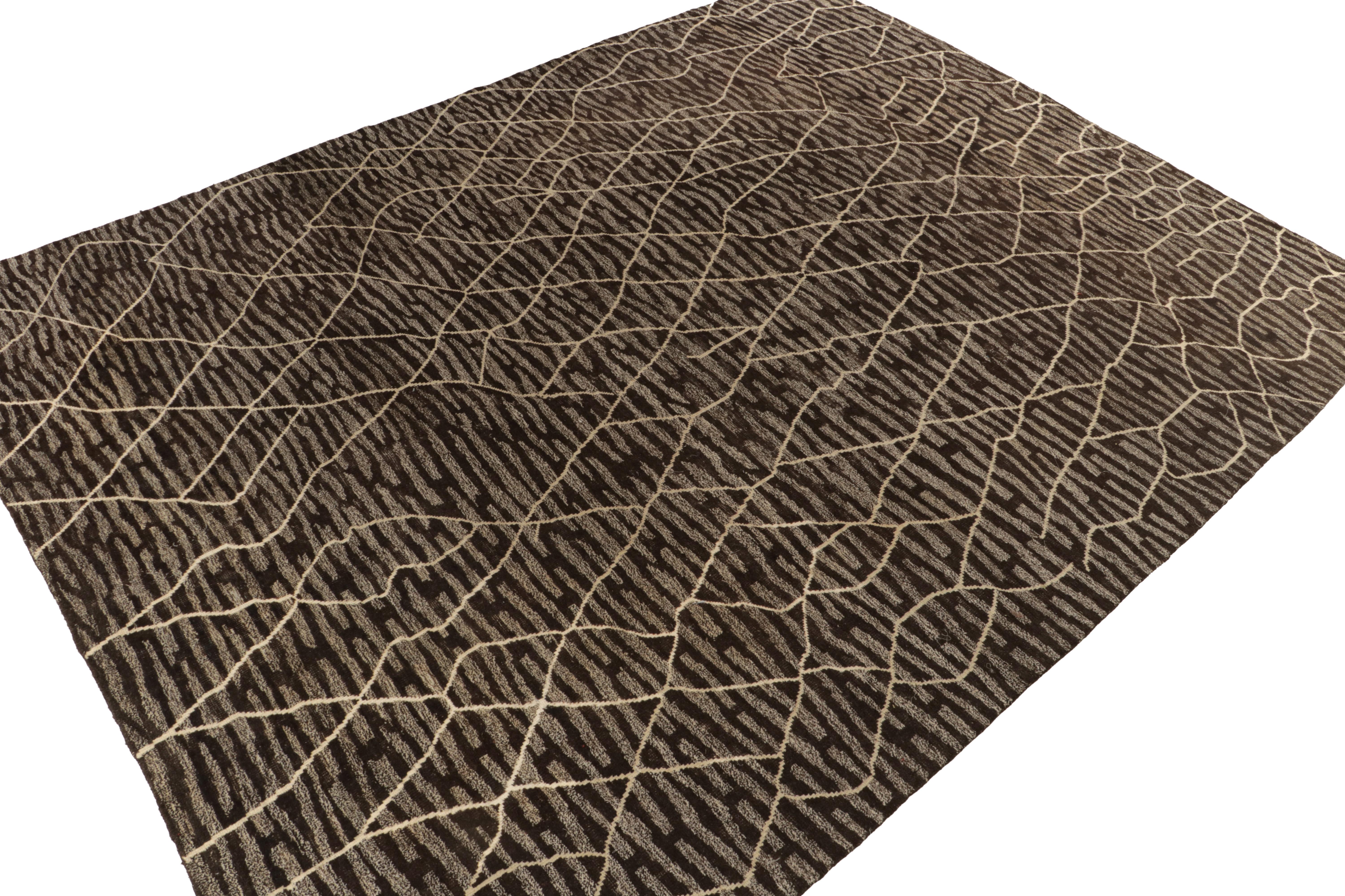 Modern Rug & Kilim's Moroccan Style Rug in Brown & off White Tribal Pattern For Sale