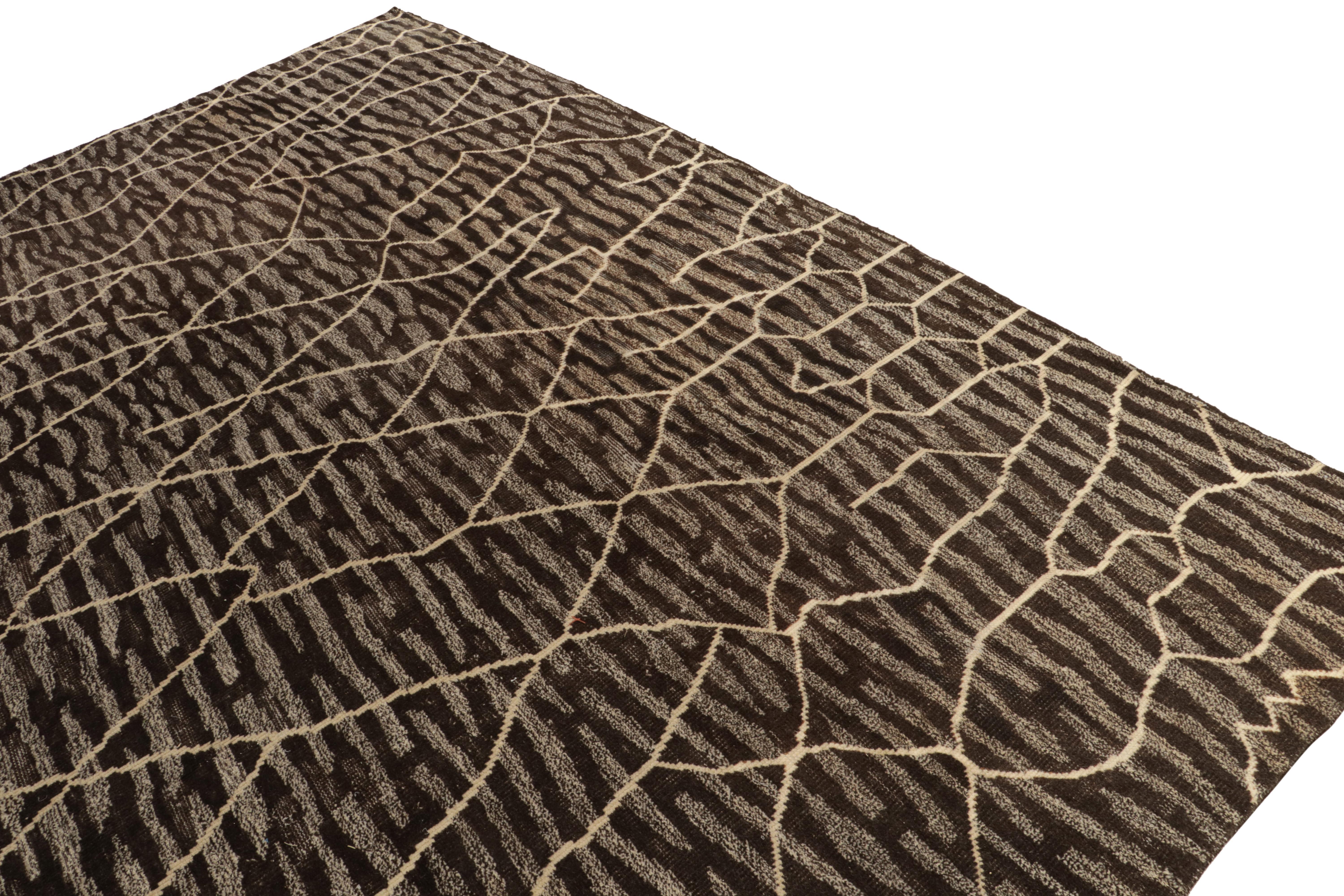 Afghano Rug & Kilim's Moroccan Style Rug in Brown & off White Tribal Pattern in vendita