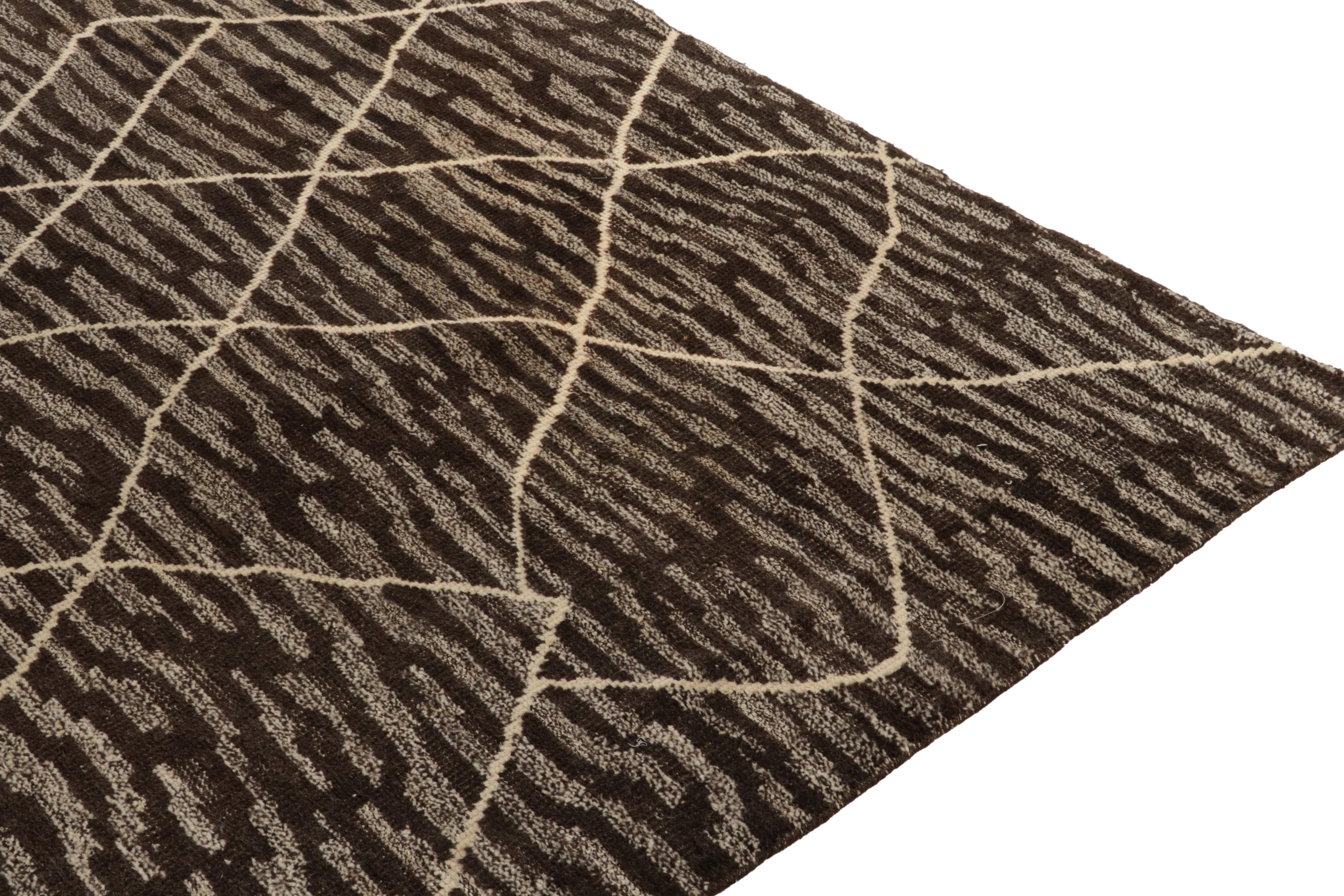 Hand-Knotted Rug & Kilim's Moroccan Style Rug in Brown & off White Tribal Pattern For Sale
