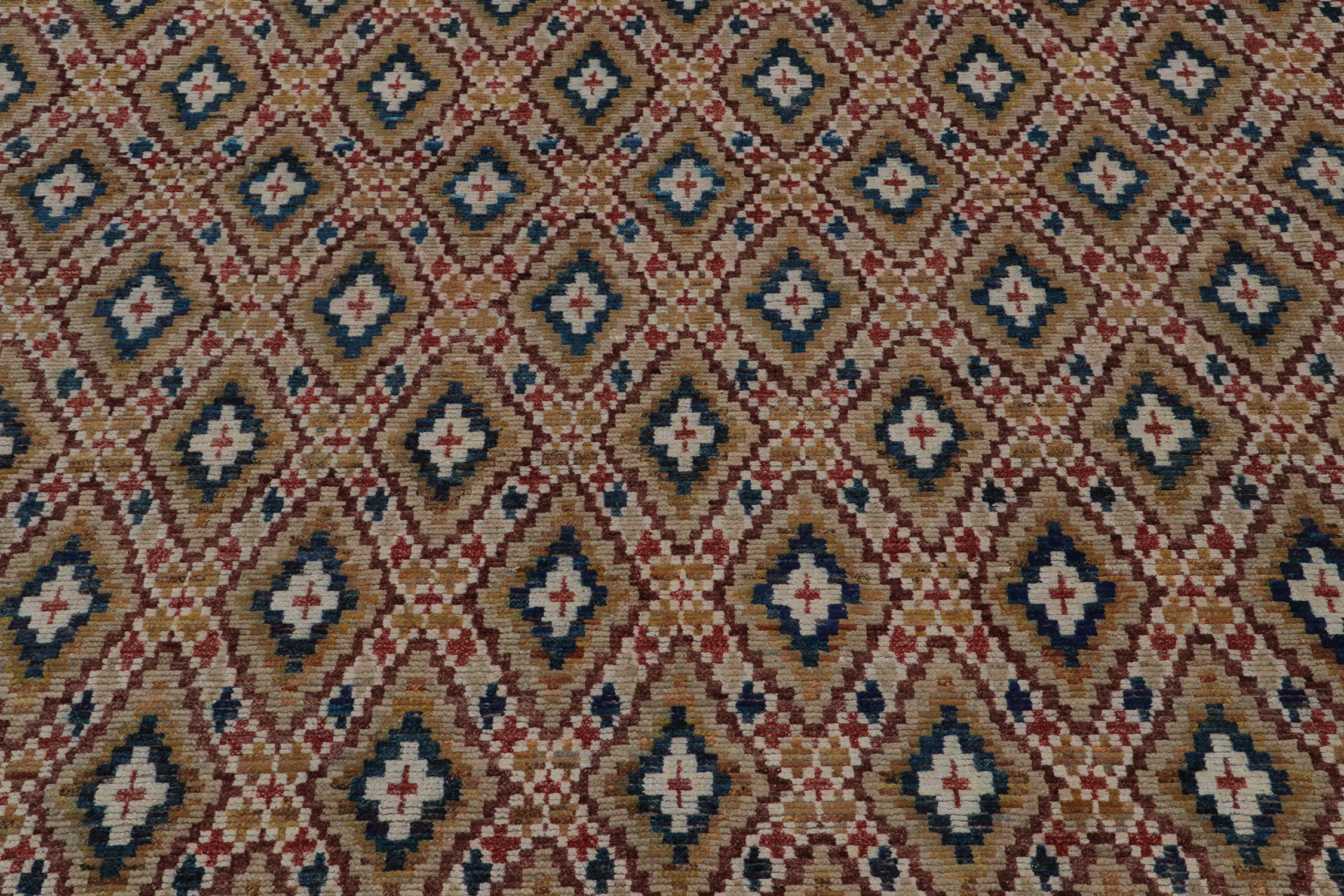 Contemporary Rug & Kilim’s Moroccan style rug in Brown, Red and Blue Diamond Patterns For Sale