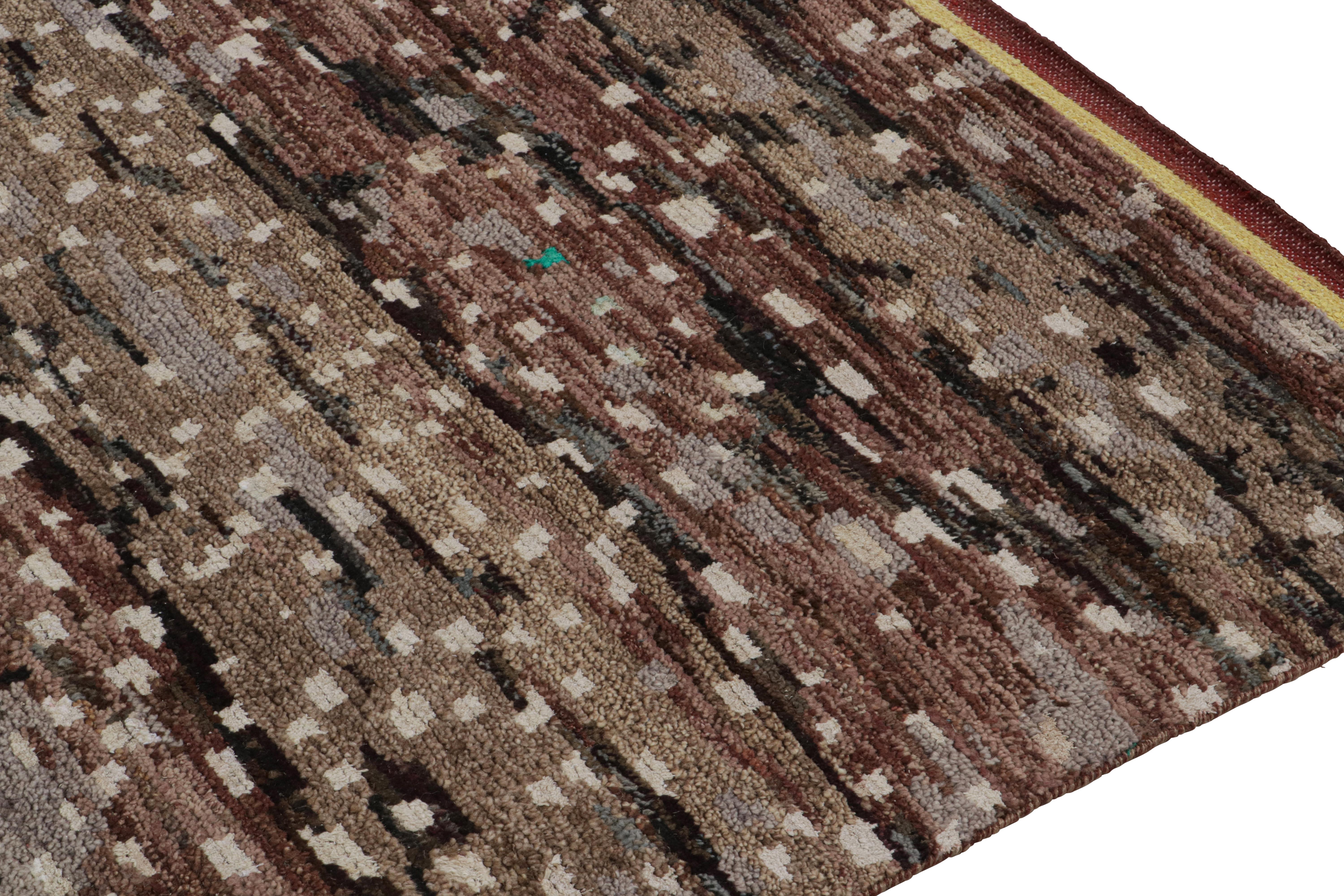 Hand-Knotted Rug & Kilim’s Moroccan Style Rug in Brown with White Geometric Patterns For Sale
