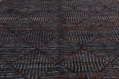 Rug & Kilim’s Moroccan Style Rug in Burgundy with Blue Geometric Patterns