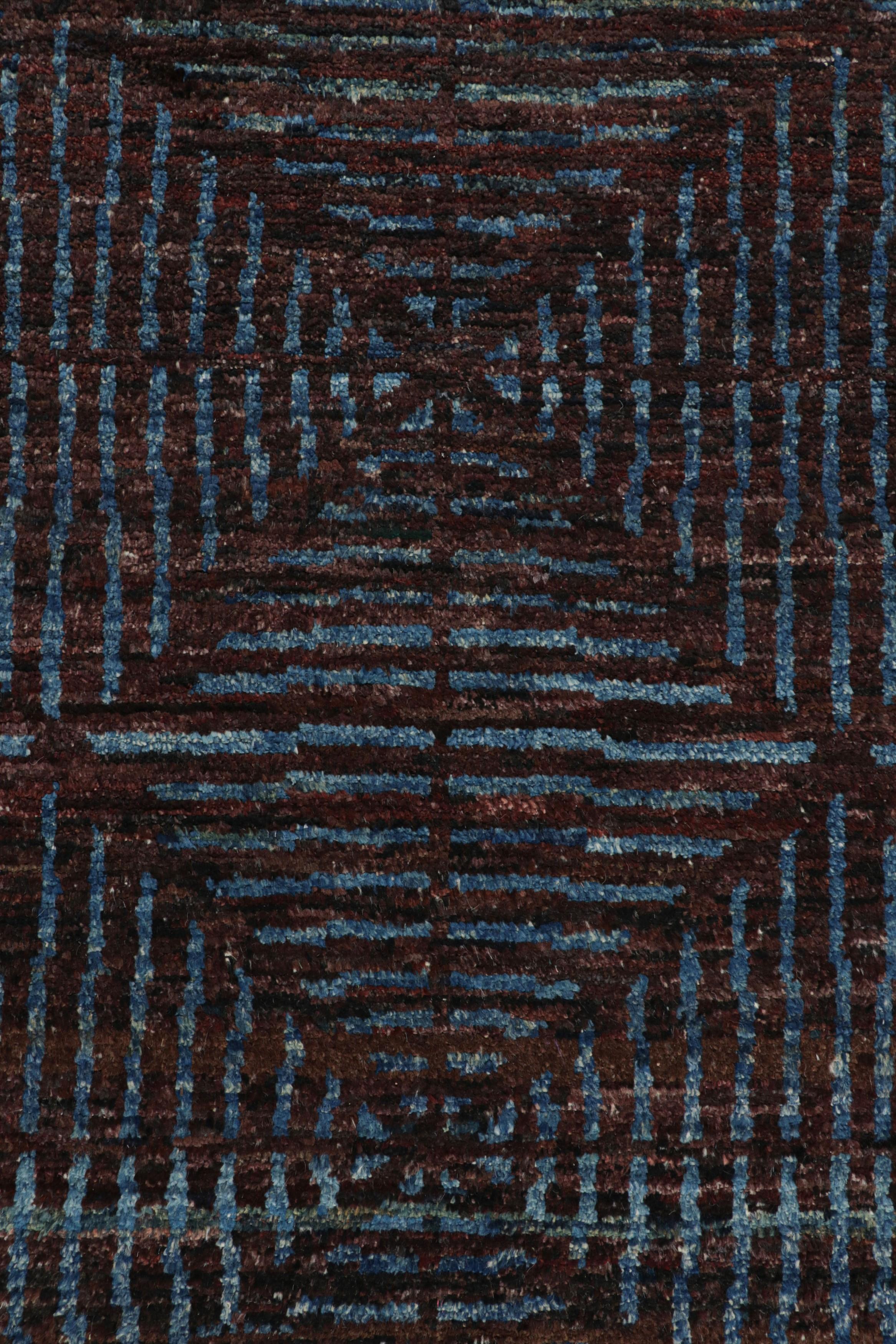 Contemporary Rug & Kilim’s Moroccan Style Rug in Burgundy with Blue Geometric Patterns For Sale