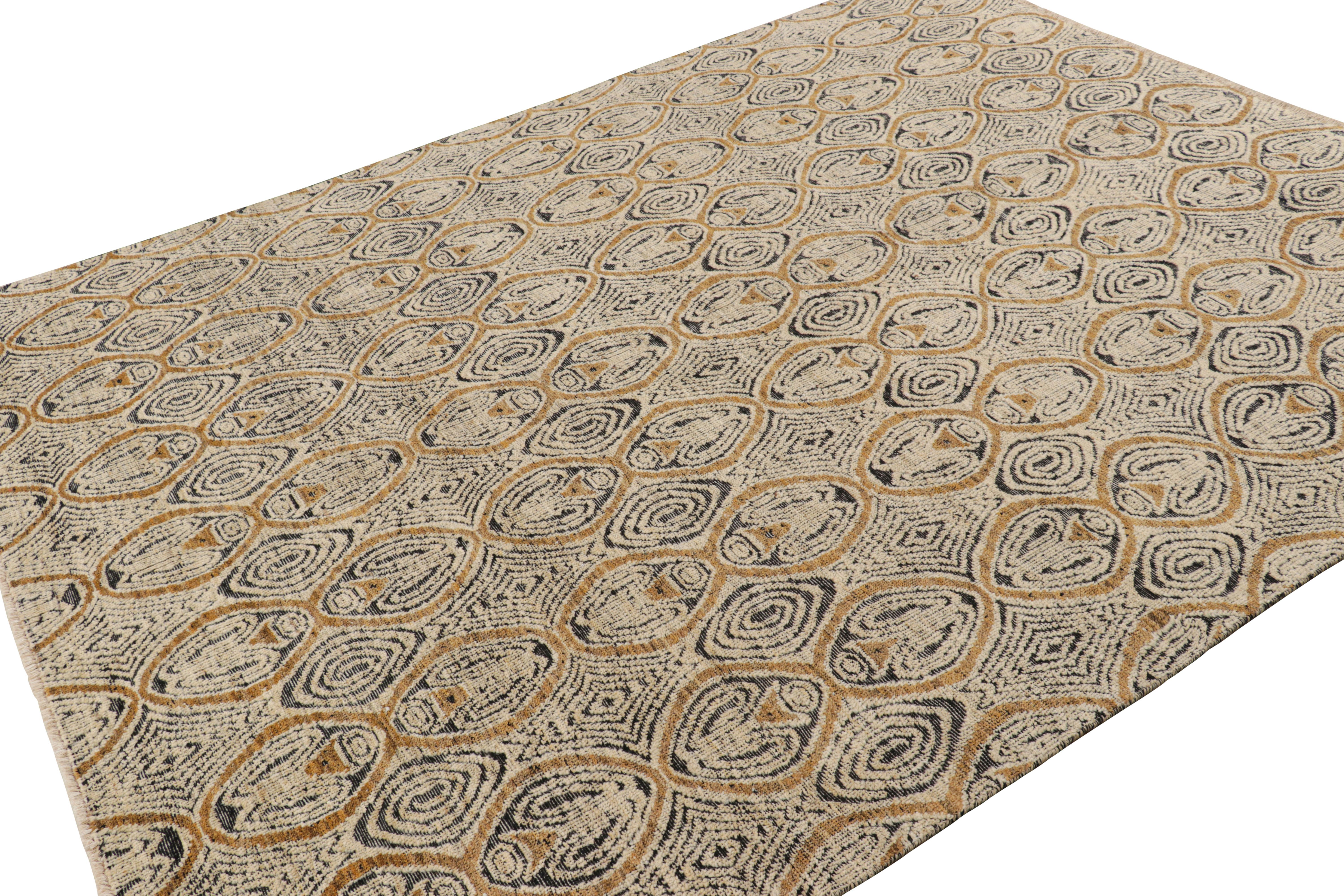 Pakistani Rug & Kilim’s Moroccan Style Rug in Cream White and Gold Geometric Patterns For Sale