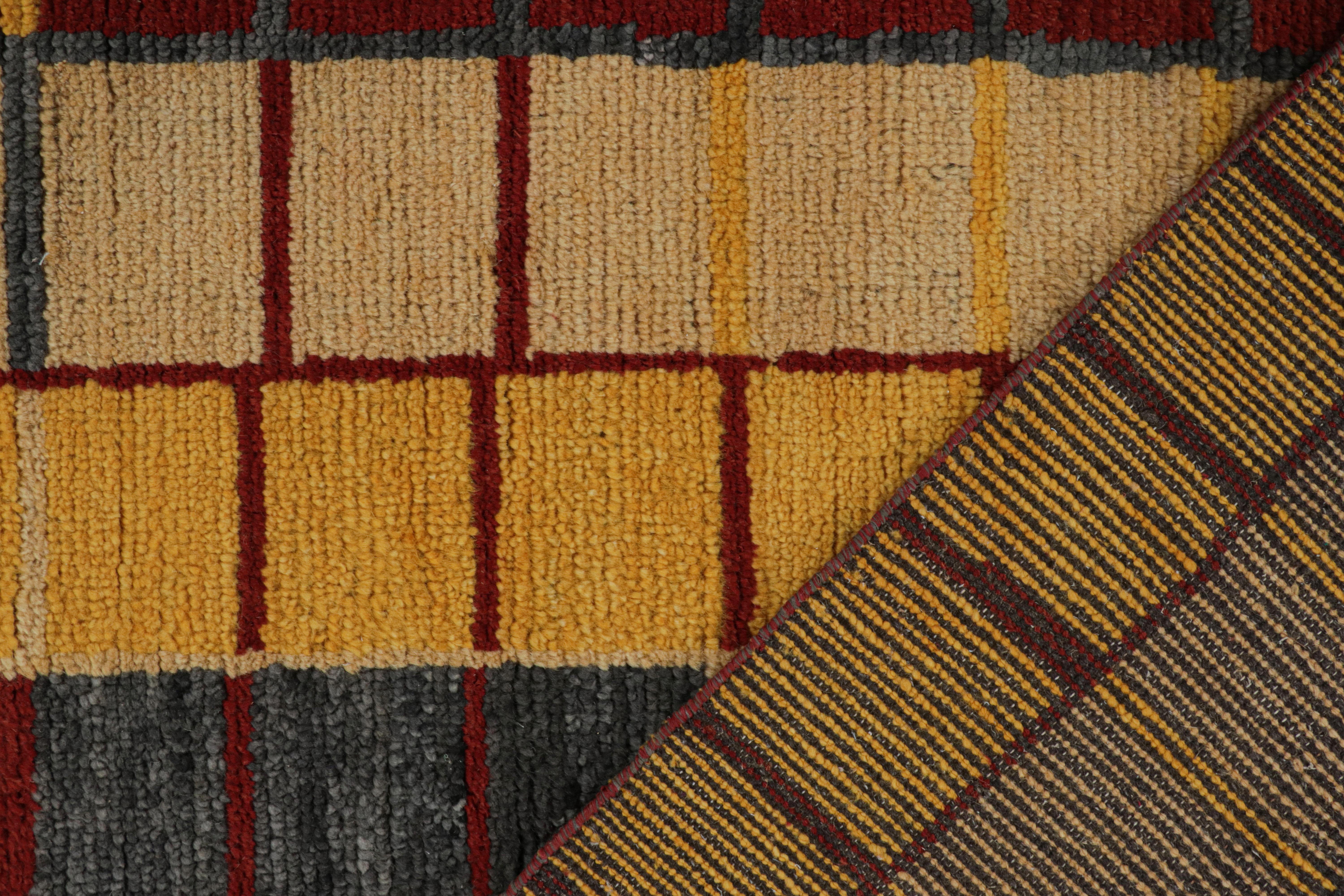 Wool Rug & Kilim’s Moroccan Style Rug in Gold, Gray and Red Tribal Geometric Pattern For Sale