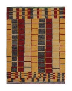 Marokkanischer Teppich und Kelim-Teppich im marokkanischen Stil in Gold, Grau und Rot mit geometrischem Stammesmuster