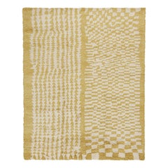 Rug & Kilim’s Moroccan Style Rug in Gold & White Geometric Pattern, High Pile