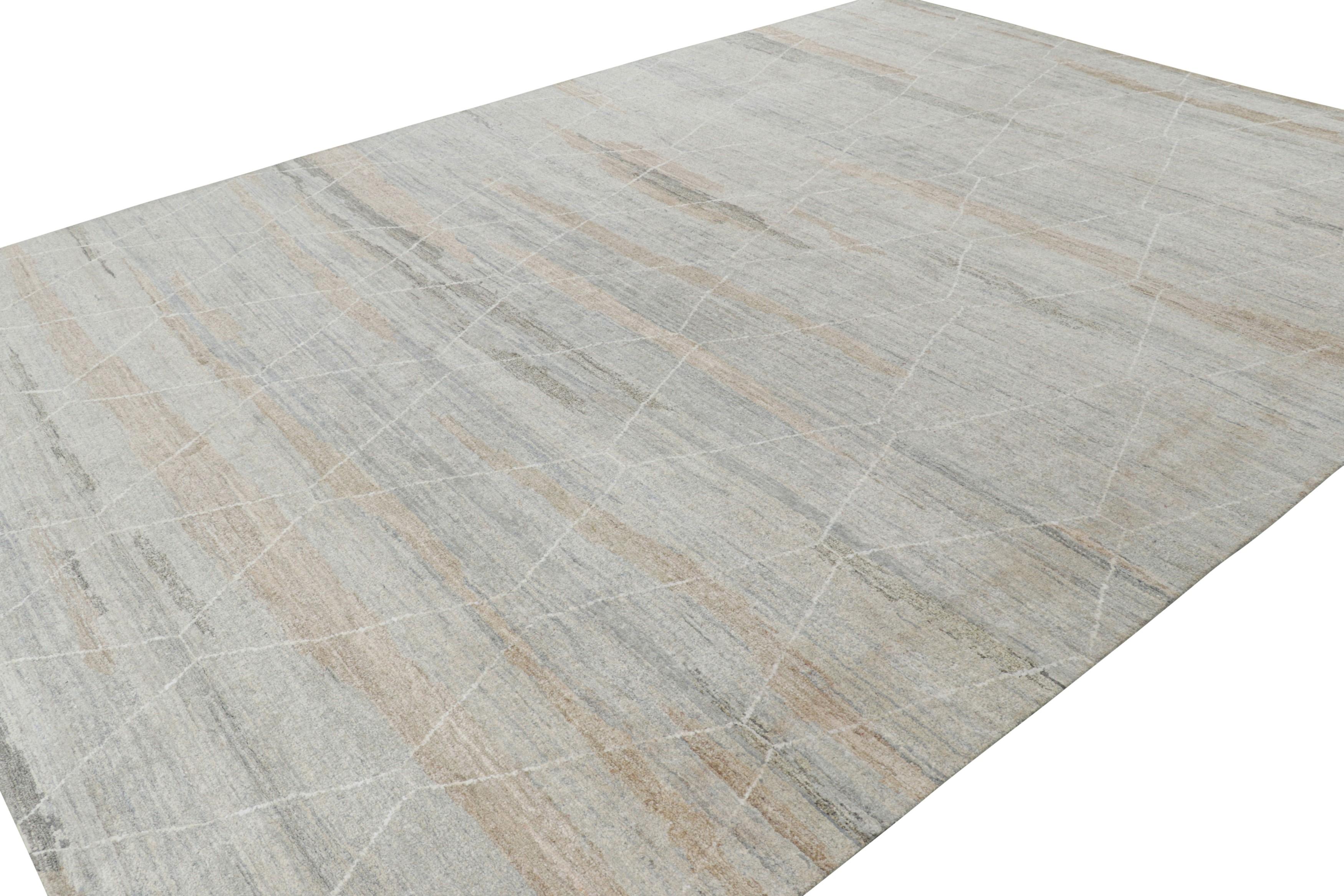 Hand-Knotted Rug & Kilim’s Moroccan Style Rug in Gray and Beige with Geometric Patterns For Sale