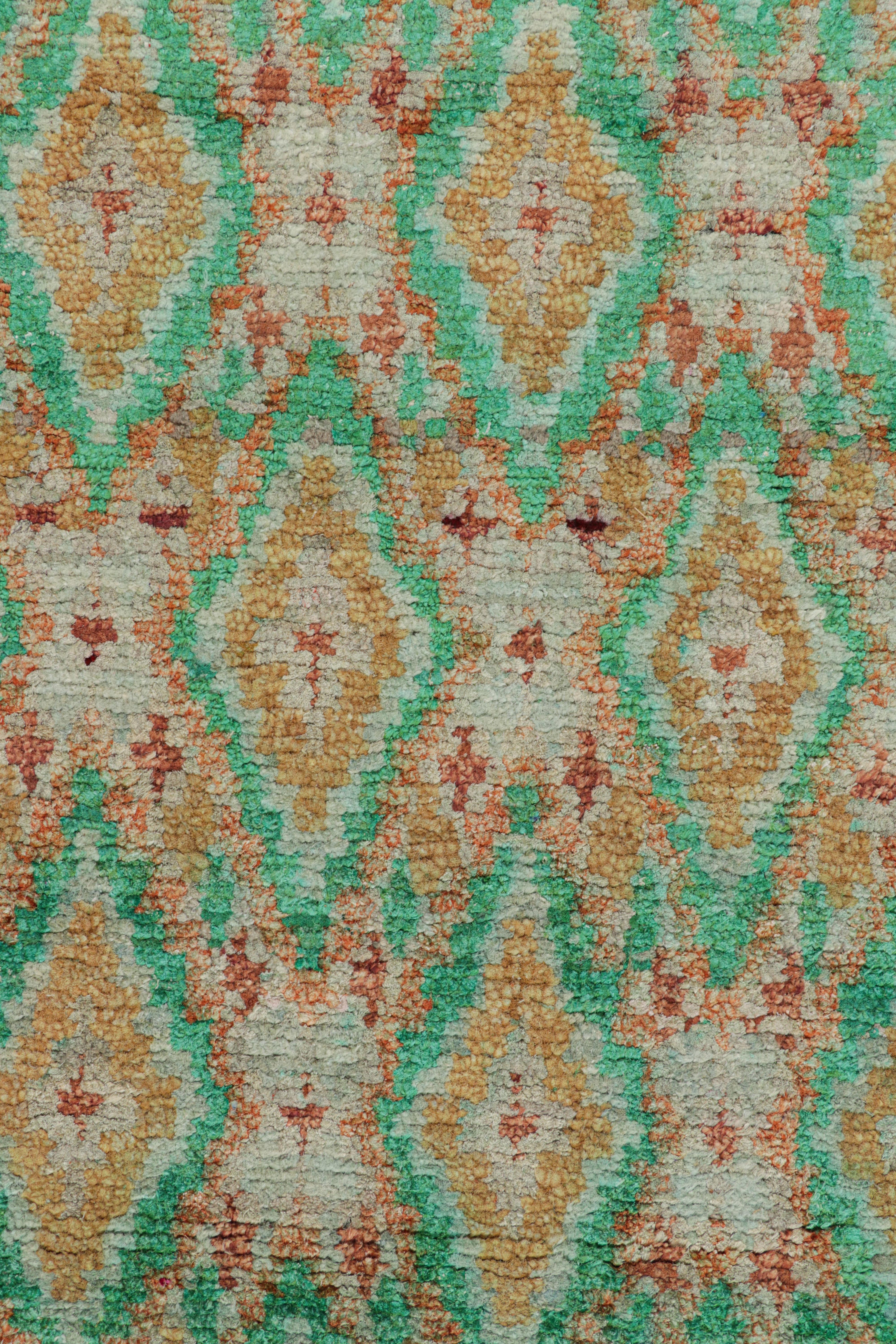 Tribal Rug & Kilim’s Moroccan Style Rug in Green and Gold Diamond Patterns For Sale