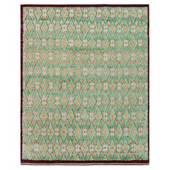 Rug & Kilim’s Moroccan Style Rug in Green and Gold Diamond Patterns