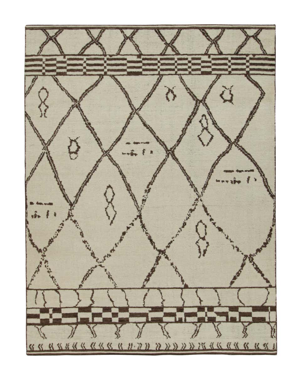 Rug and Kilim’s Moroccan Style Rug in Off-White with Brown Geometric ...