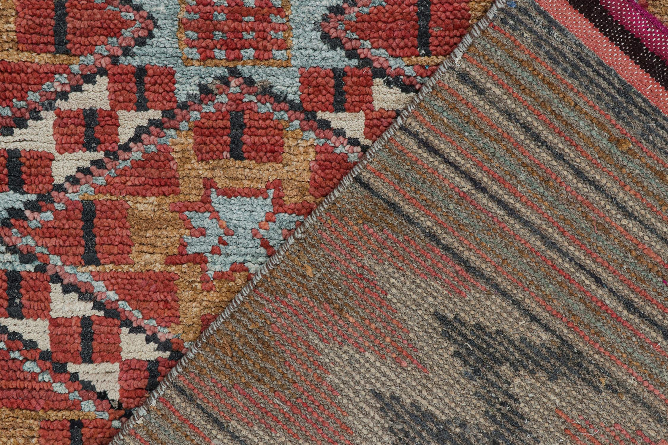 Contemporary Rug & Kilim’s Moroccan Style Rug in Orange, Blue & Brown Geometric Pattern For Sale