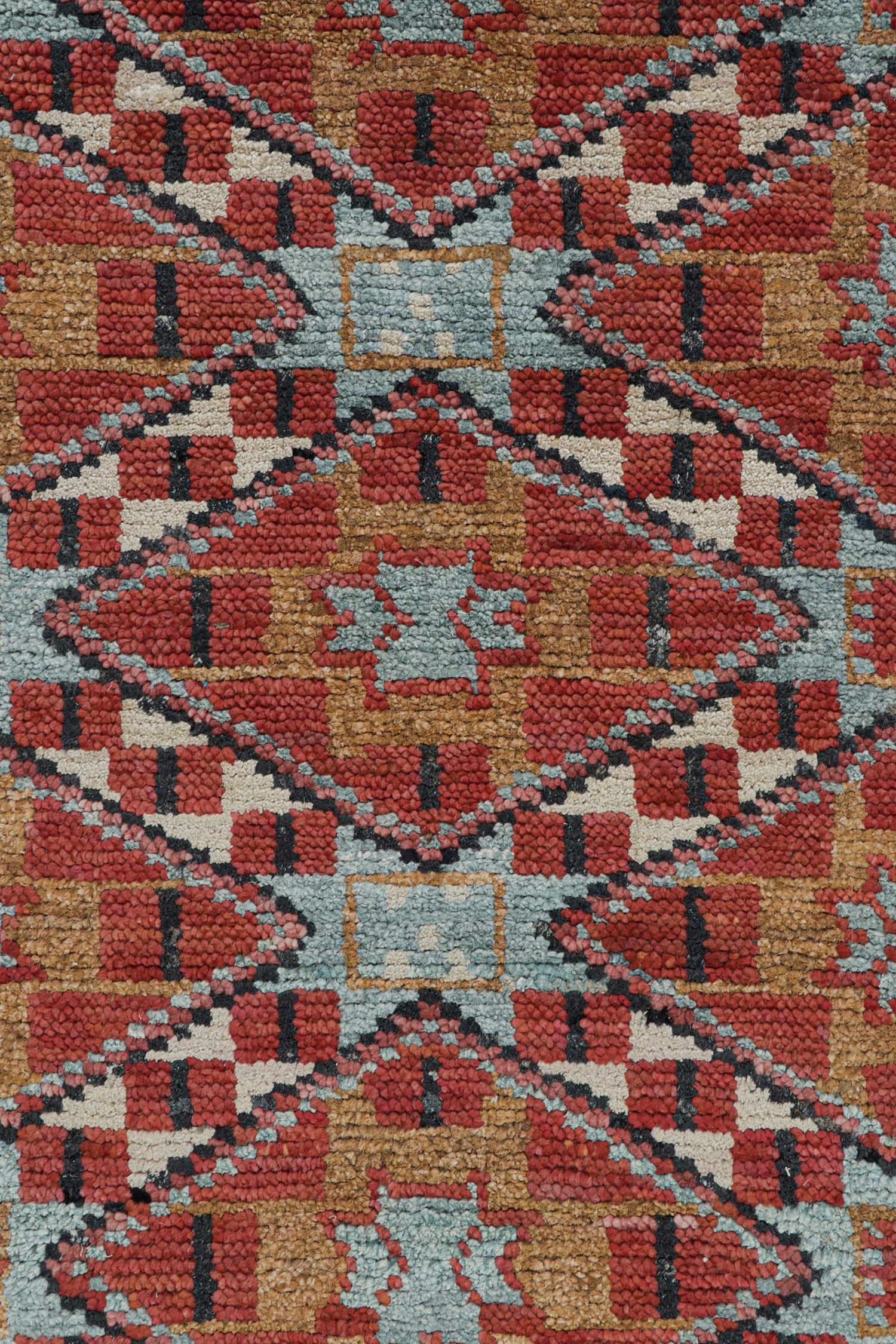 Rug & Kilim’s Moroccan Style Rug in Orange, Blue & Brown Geometric Pattern In New Condition For Sale In Long Island City, NY