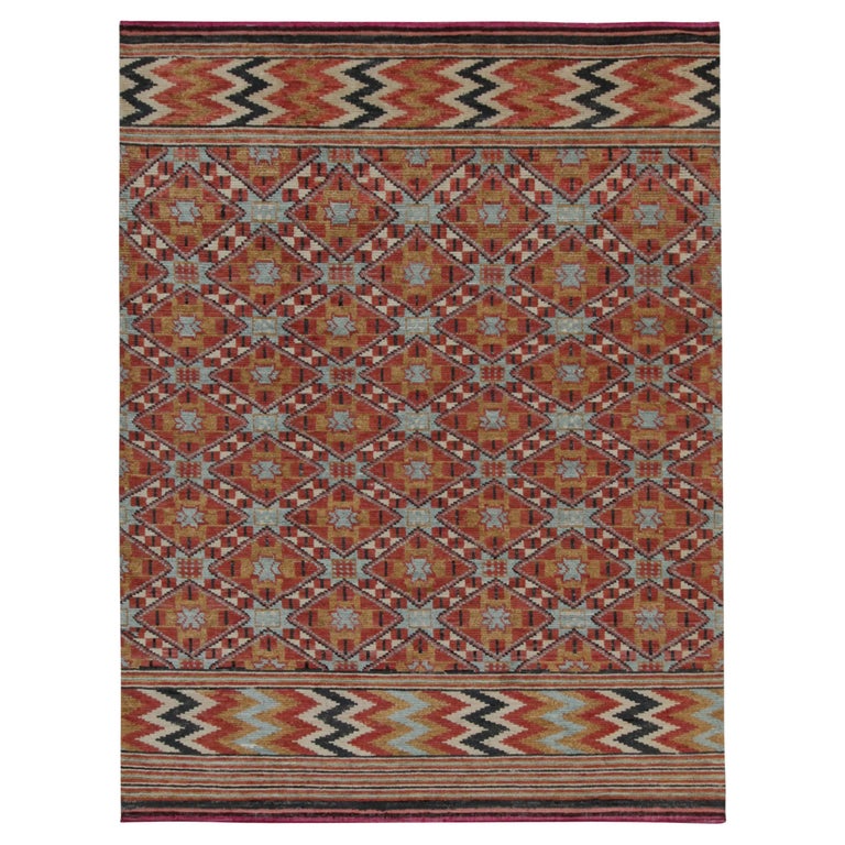 Rug and Kilim’s Moroccan Style Rug in Orange, Blue and Brown Geometric