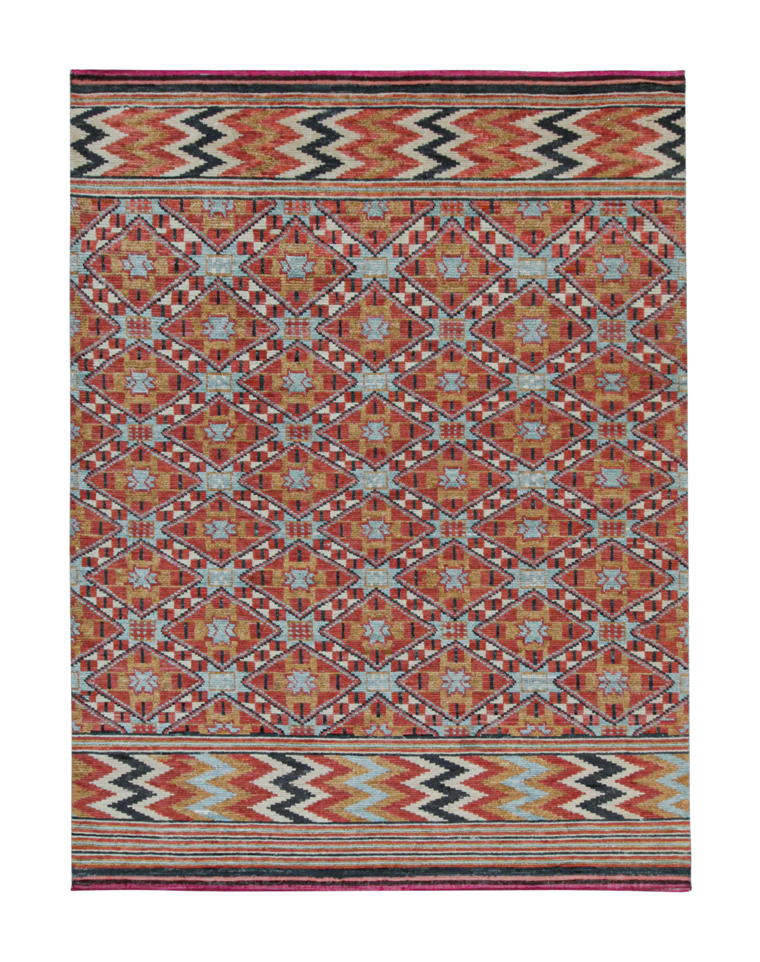 Tappeto in stile marocchino Rug & Kilim con motivo geometrico arancione, blu e marrone
