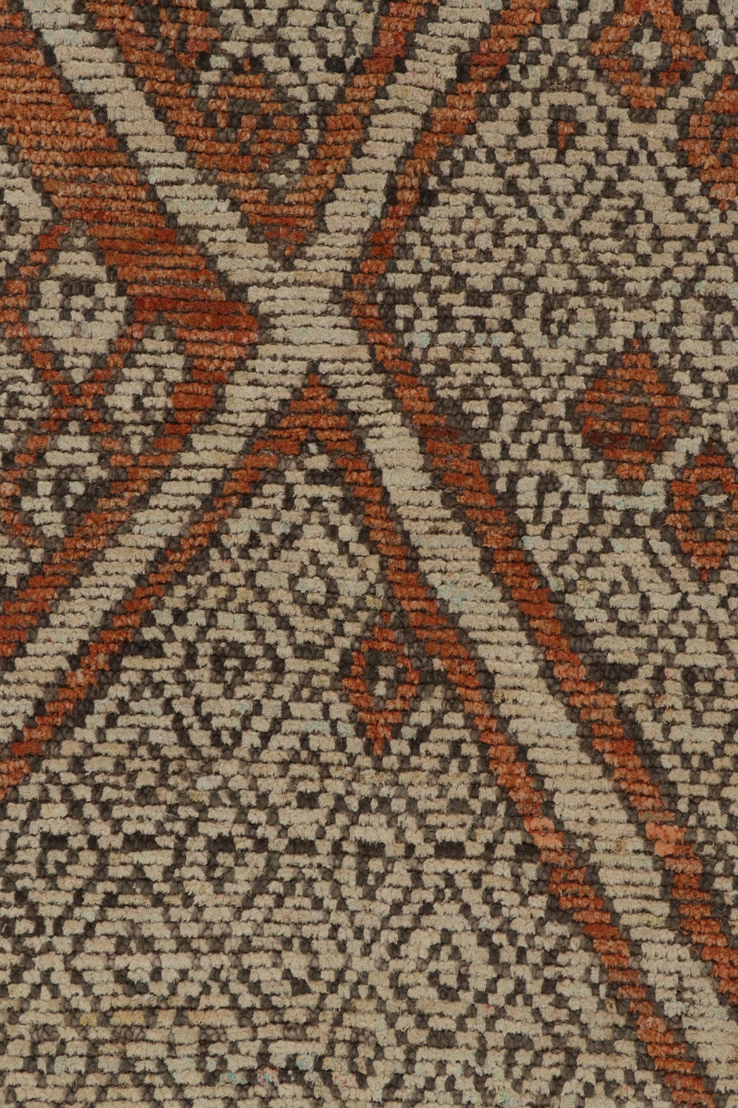 Hand-Knotted Rug & Kilim’s Moroccan Style Rug in Orange, White & Beige-Brown Diamond Patterns For Sale