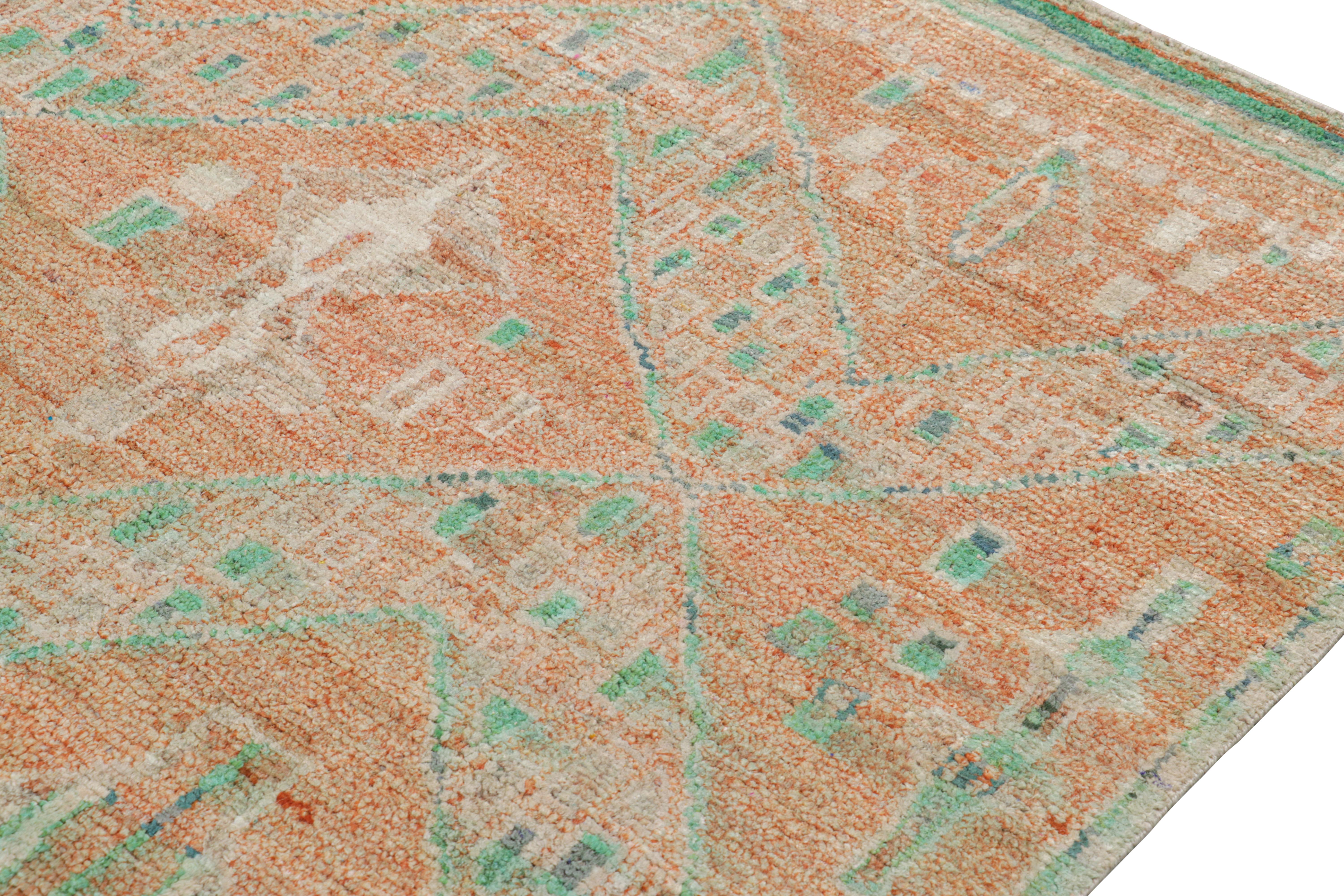 Modern Rug & Kilim’s Moroccan Style rug in Orange with Blue and Green Geometric Pattern For Sale