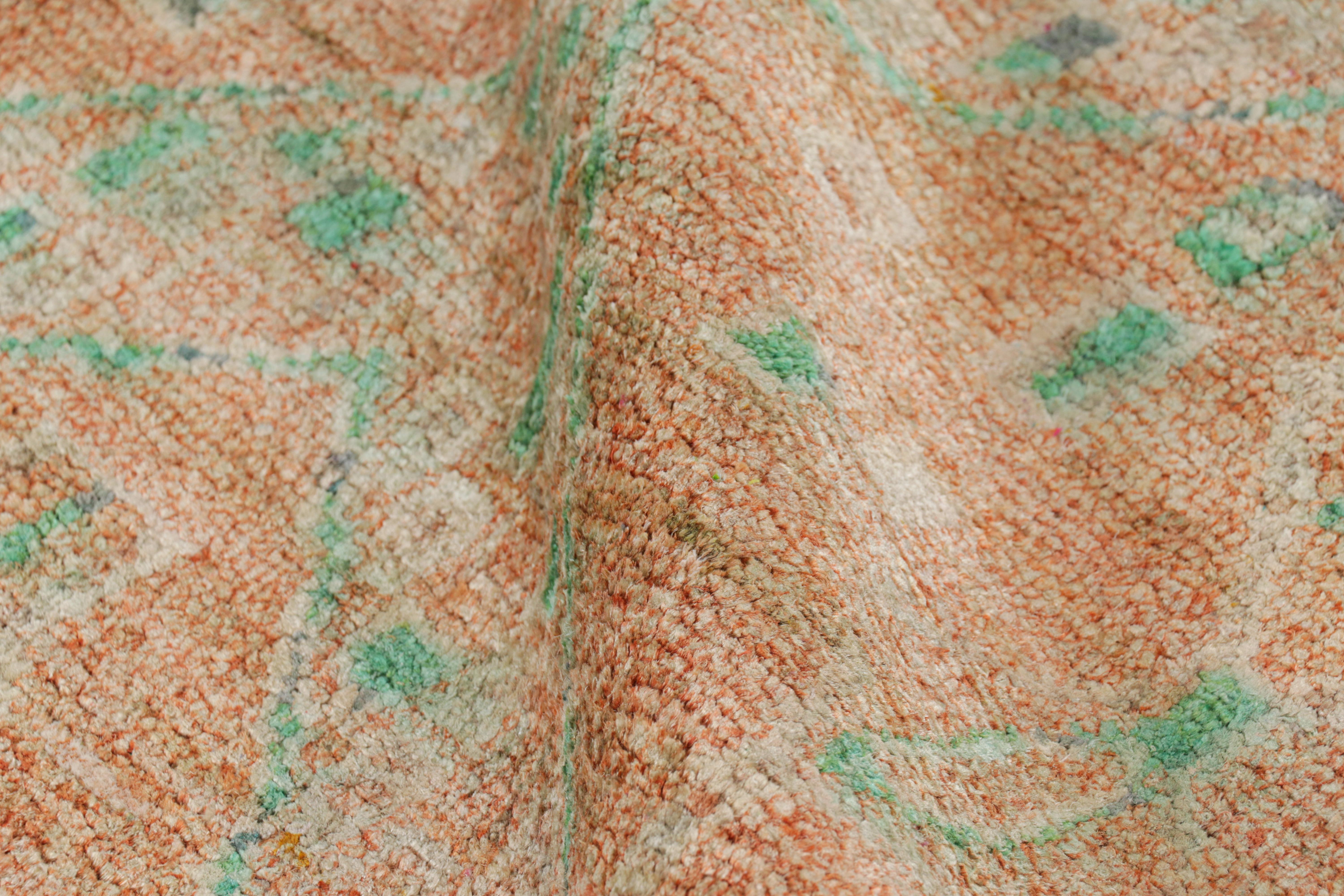 Rug & Kilim’s Moroccan Style rug in Orange with Blue and Green Geometric Pattern In New Condition For Sale In Long Island City, NY