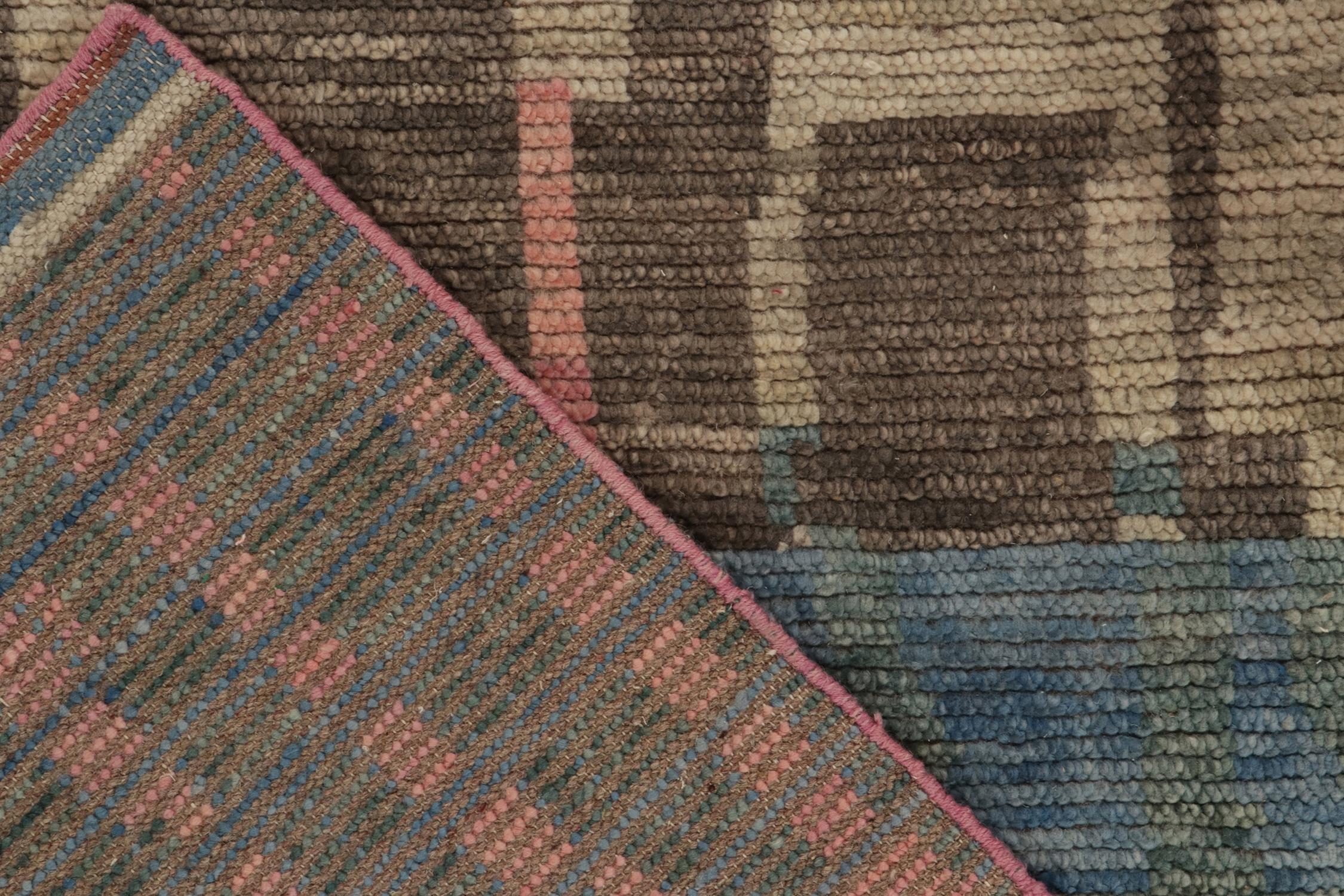 Contemporary Rug & Kilim’s Moroccan Style Rug in Pink, Blue & Beige-Brown Geometric Patterns For Sale