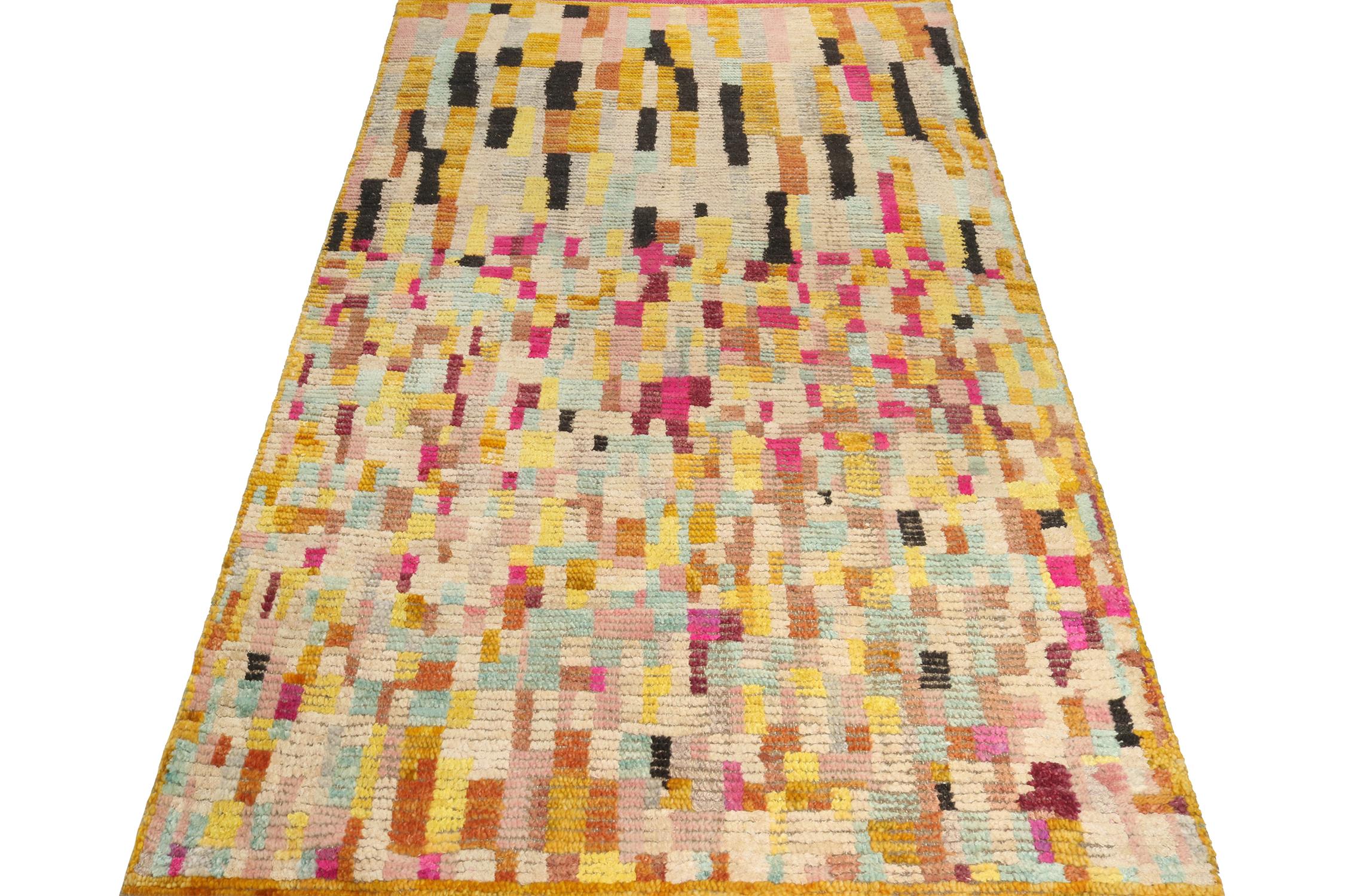 Tribal Rug & Kilim’s Moroccan Style Rug in Pink with Vibrant Polychromatic Patterns For Sale