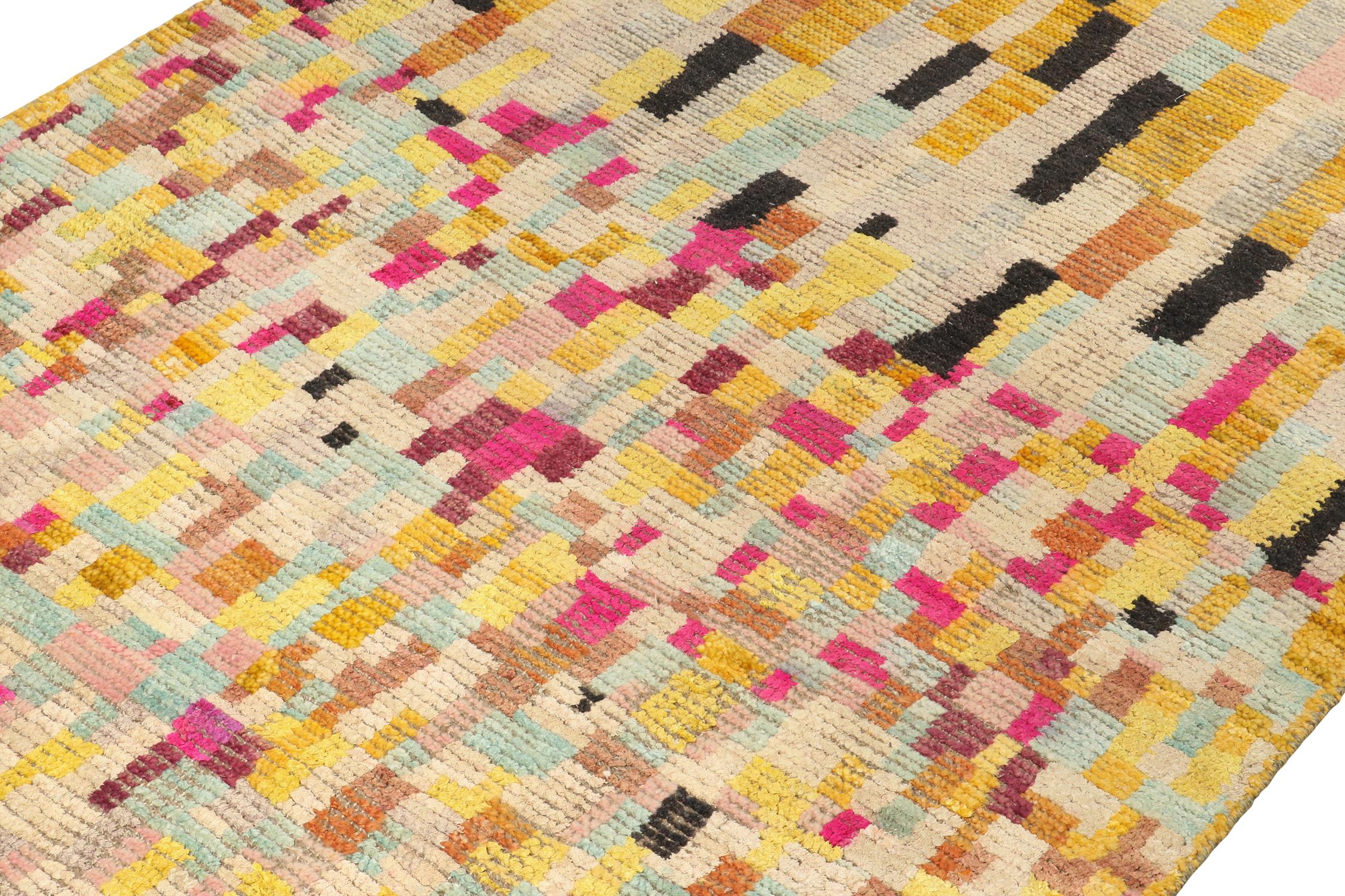 Tribal Rug & Kilim’s Moroccan Style Rug in Pink with Vibrant Polychromatic Patterns For Sale
