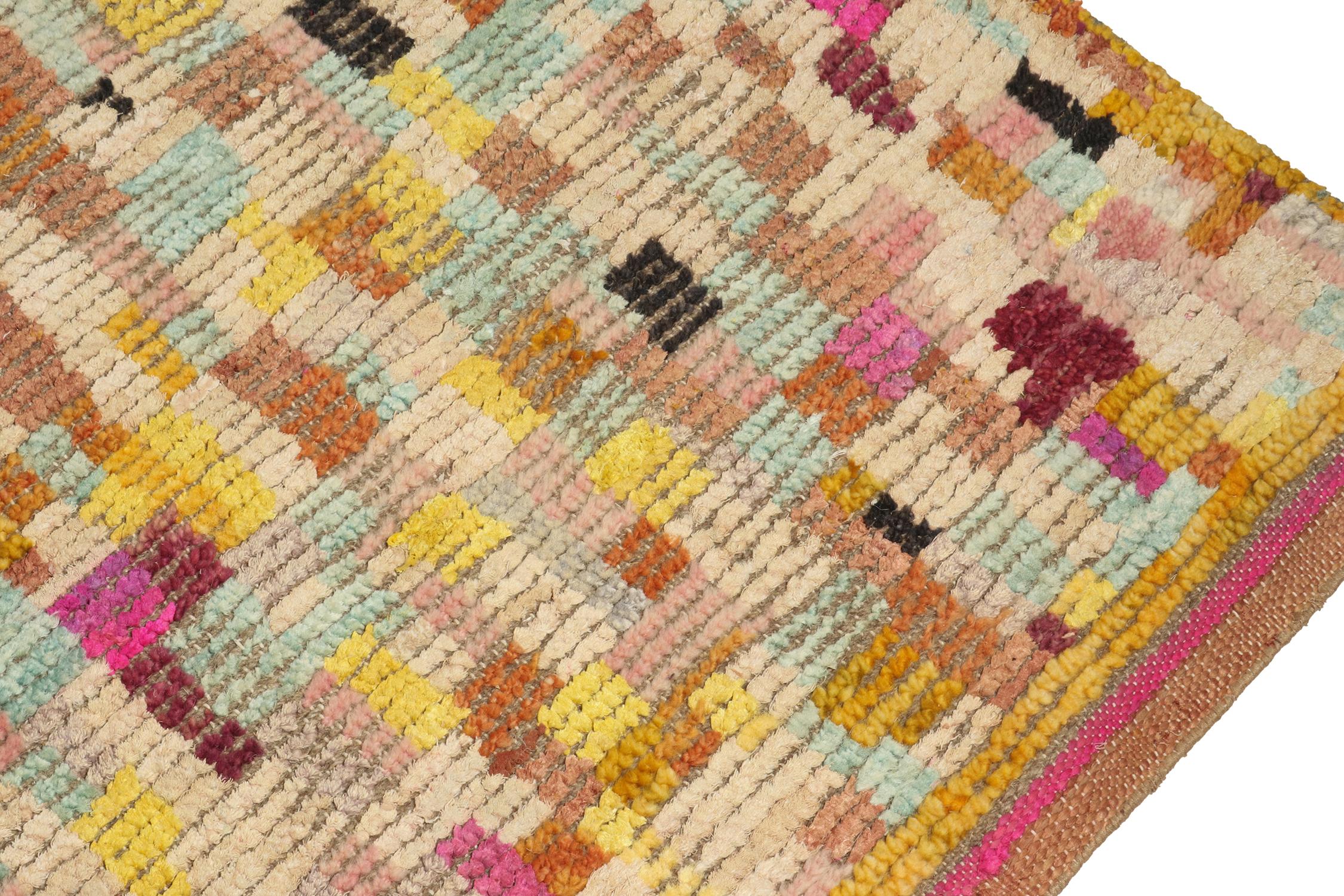 Indian Rug & Kilim’s Moroccan Style Rug in Pink with Vibrant Polychromatic Patterns For Sale